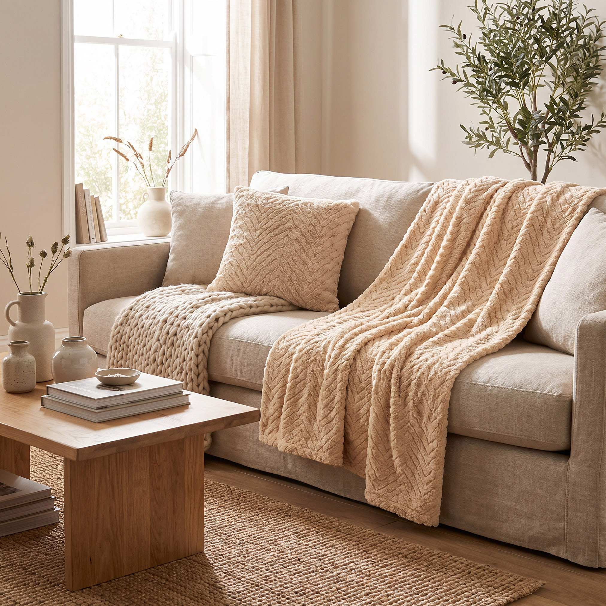 Textured Faux Fur Cushion - 45x45 cm-household-cushionsandthrows-filledcushions-decorativecushions-image-4