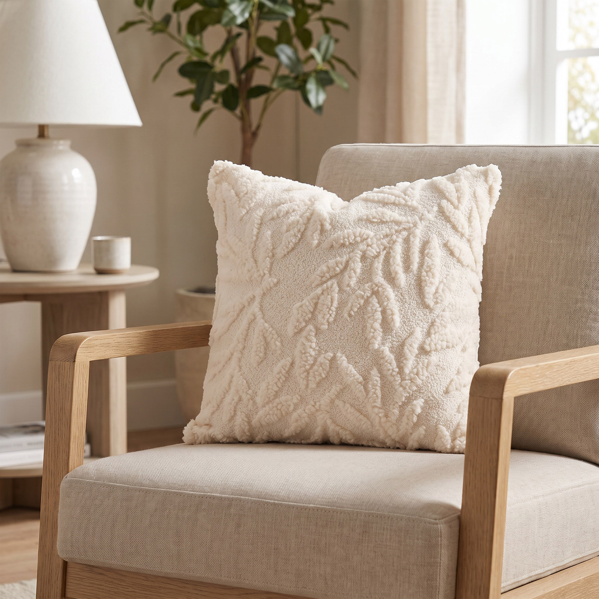 Leaf Textured Jacquard Cushion - 45x45 cm-household-cushionsandthrows-filledcushions-decorativecushions-image-1
