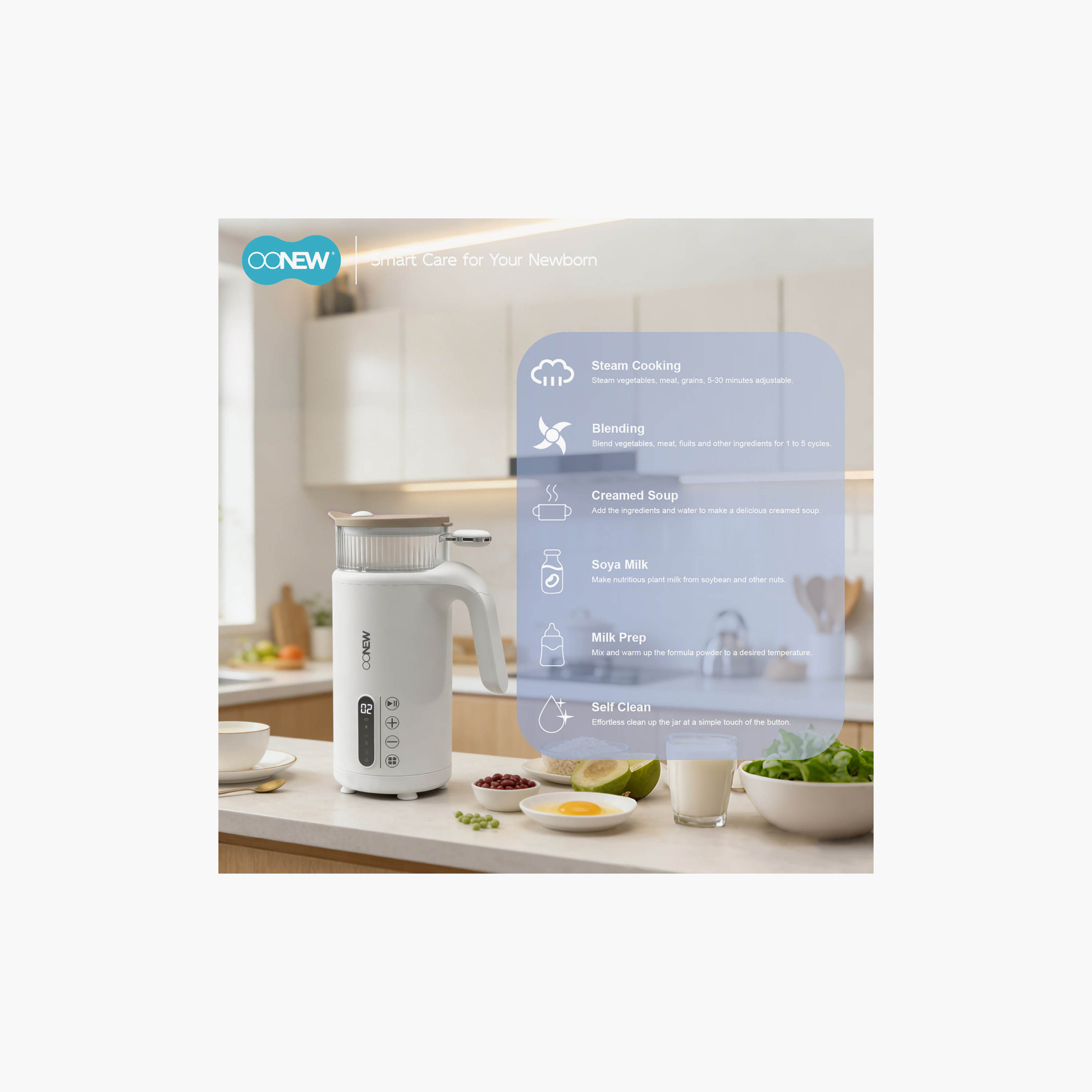 Oonew 6-In-1 Self-Clean Cordless Food Steamer Blender with SS Jar-baby-feeding-babyfoodprocessors-image-2