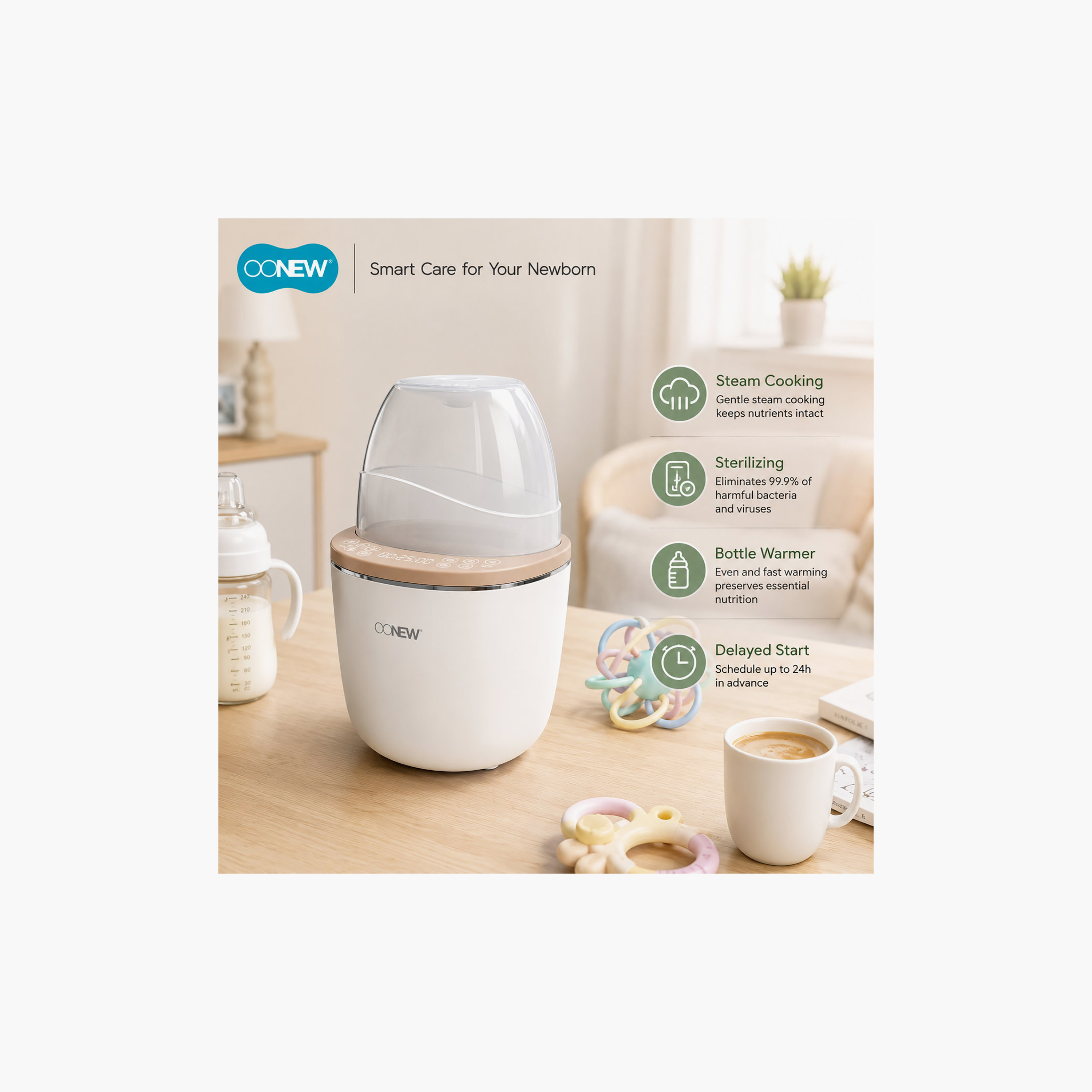Oonew 4-In-1 Bottle Warmer & Sterilize LED Touch Display-baby-feeding-sterilizersandwarmers-image-6