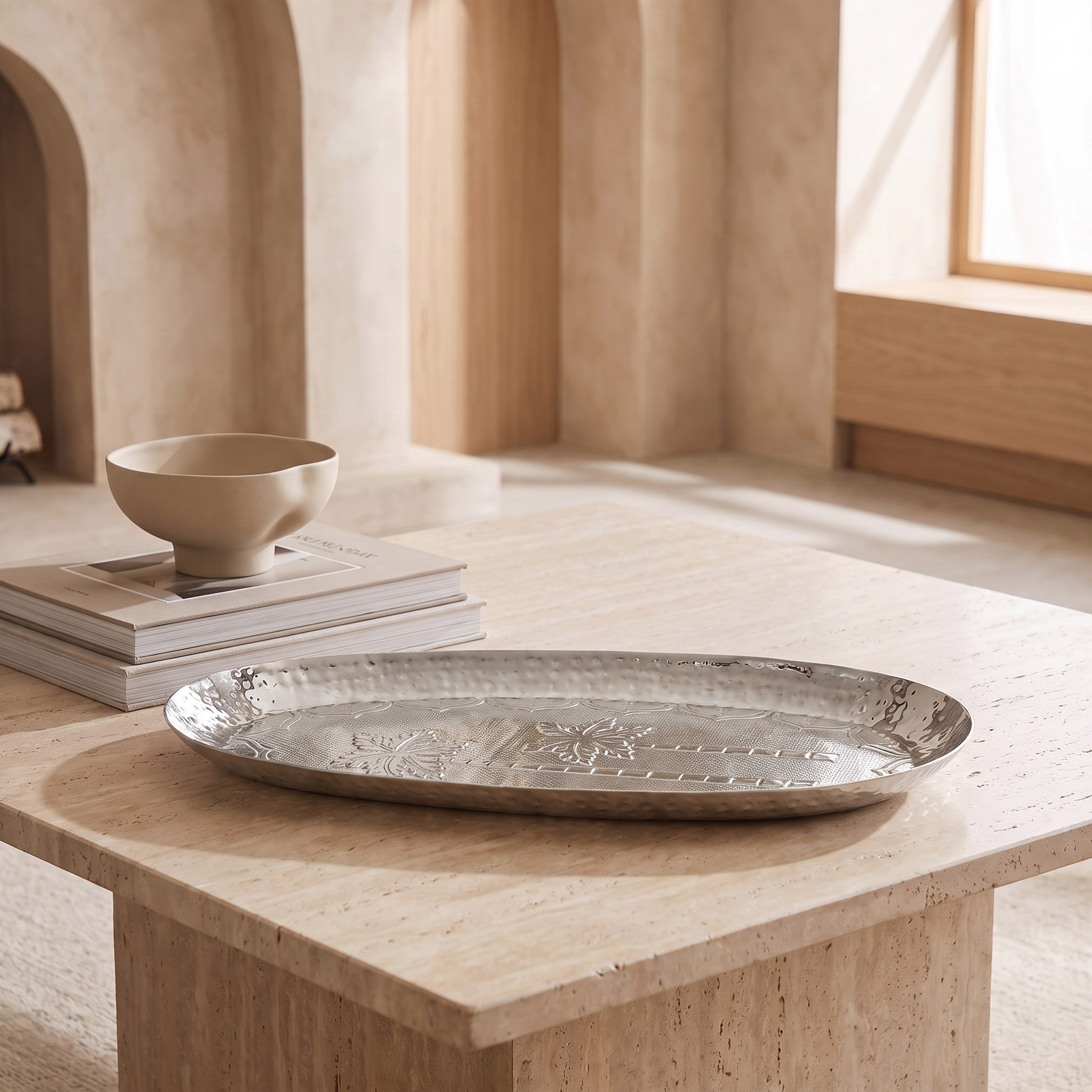 Oval Embossed Decorative Tray - 16x10 cm-household-decor-boxesandtrays-image-2