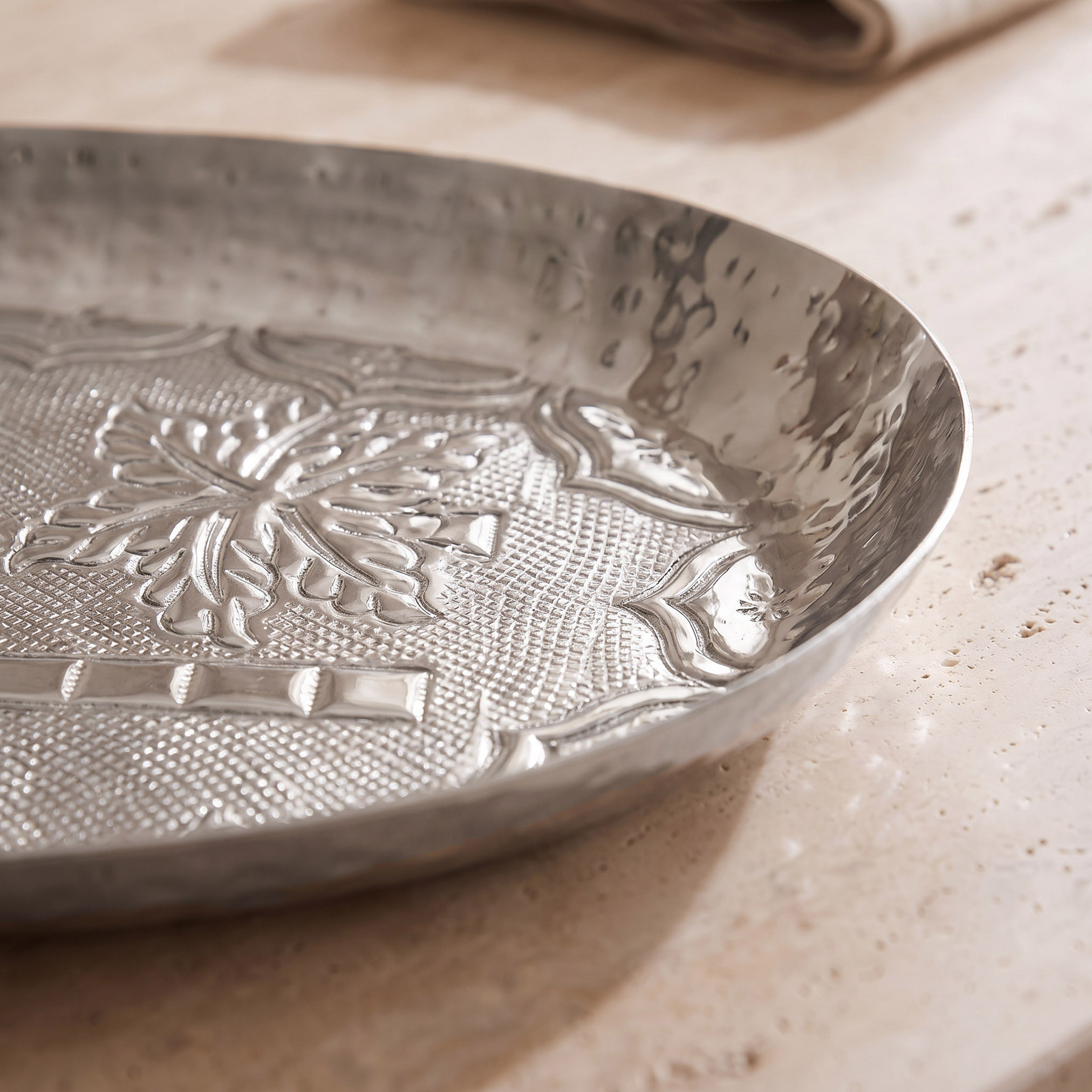 Oval Embossed Decorative Tray - 16x10 cm-household-decor-boxesandtrays-image-3