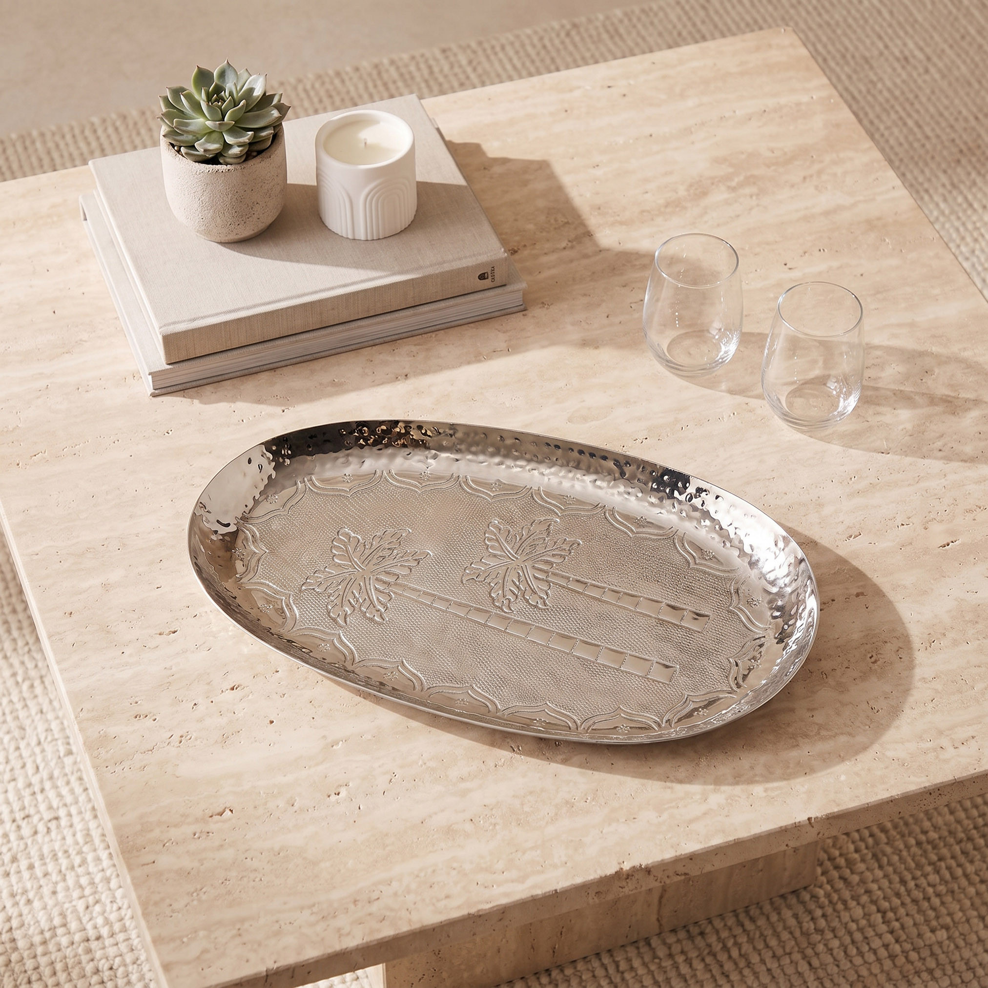 صينية ديكور بيضاوية منقوشة - 19x11 سم-household-decor-boxesandtrays-image-1