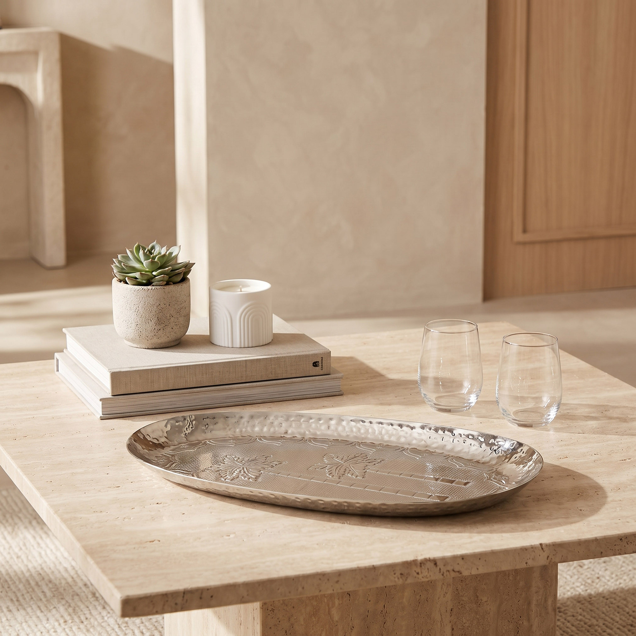صينية ديكور بيضاوية منقوشة - 19x11 سم-household-decor-boxesandtrays-image-2