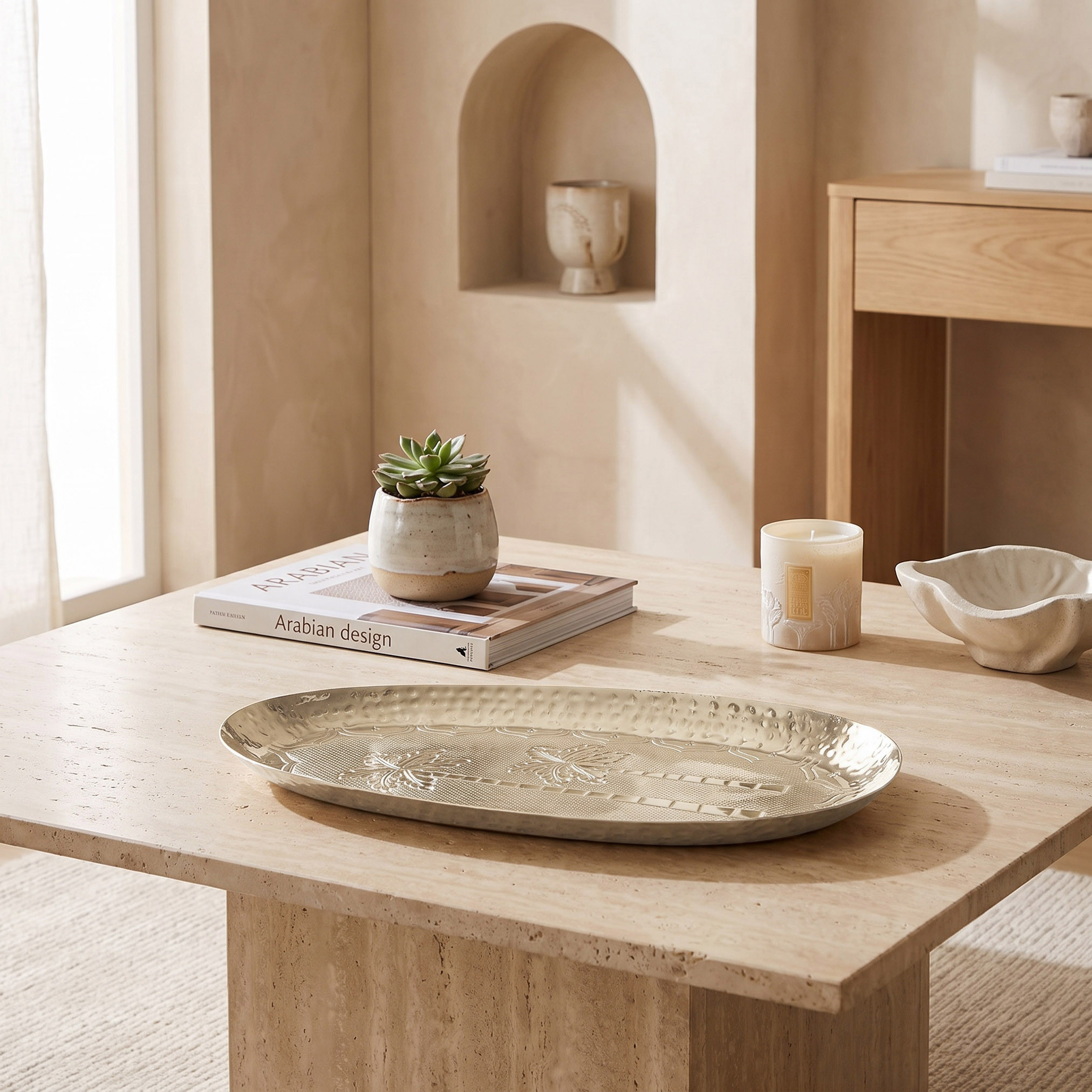 صينية ديكور بيضاوية منقوشة - 19x11 سم-household-decor-boxesandtrays-image-2