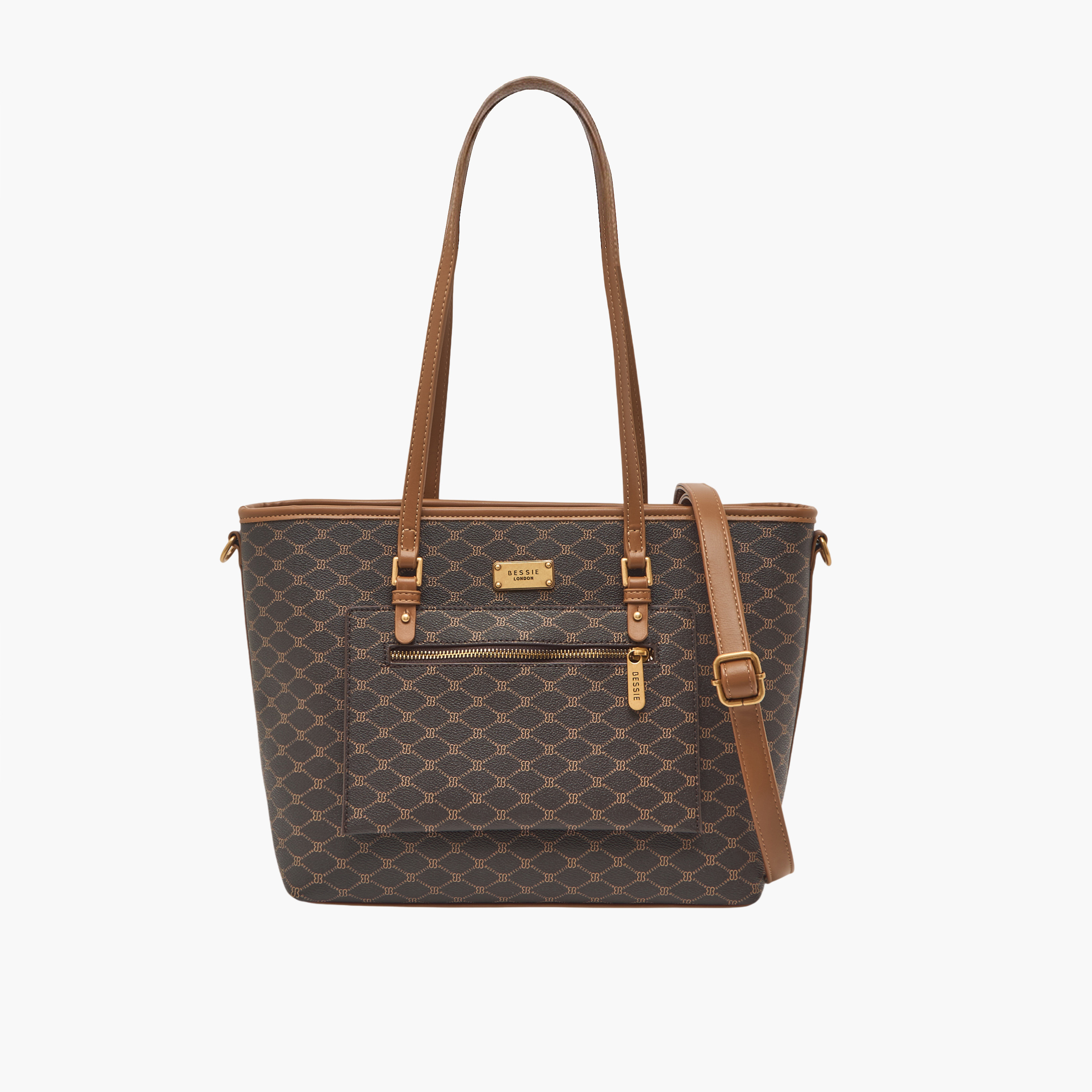 Bessie London Monogram Print Tote Bag with Detachable Strap-women-bagsandwallets-handbags-image-1