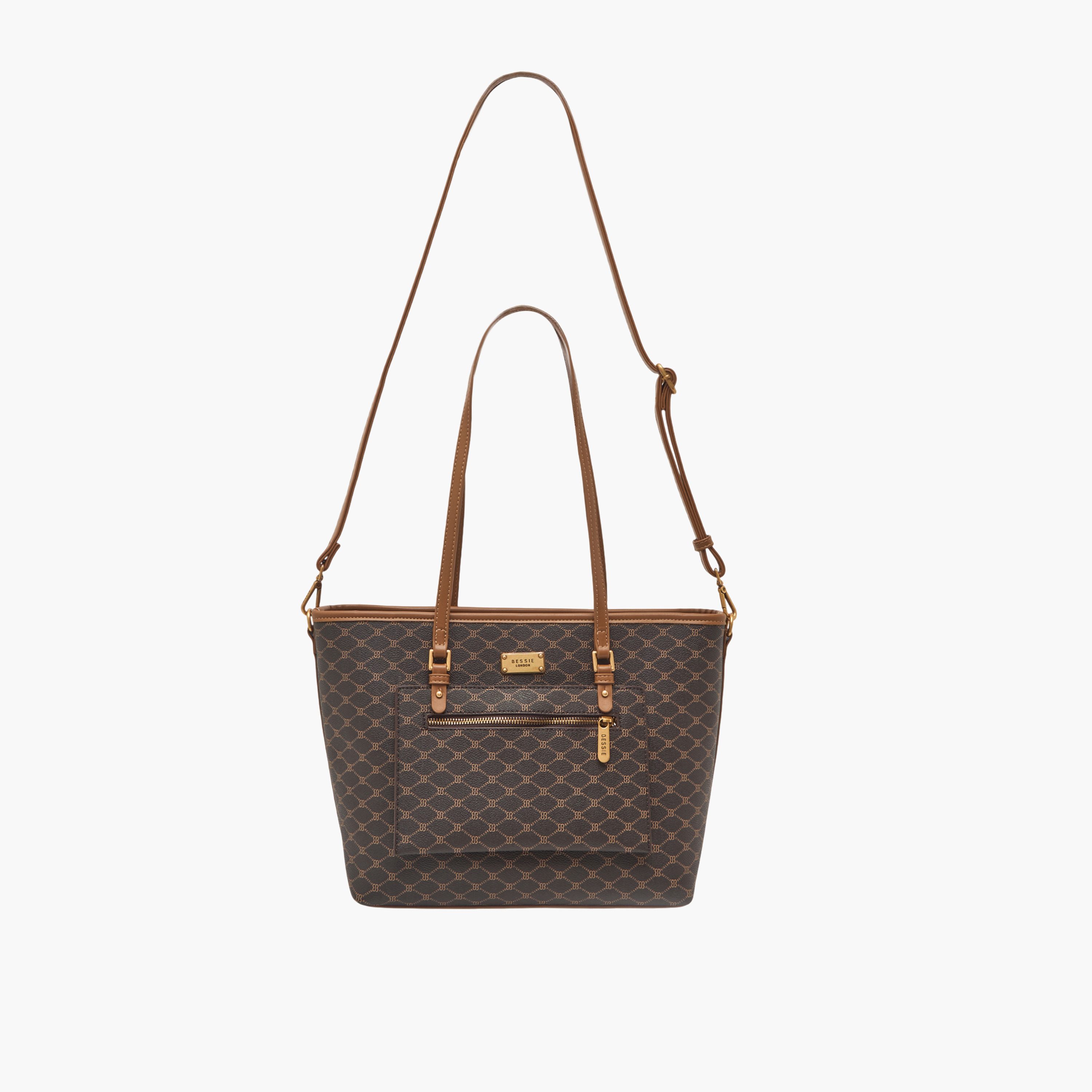 Bessie London Monogram Print Tote Bag with Detachable Strap-women-bagsandwallets-handbags-image-2