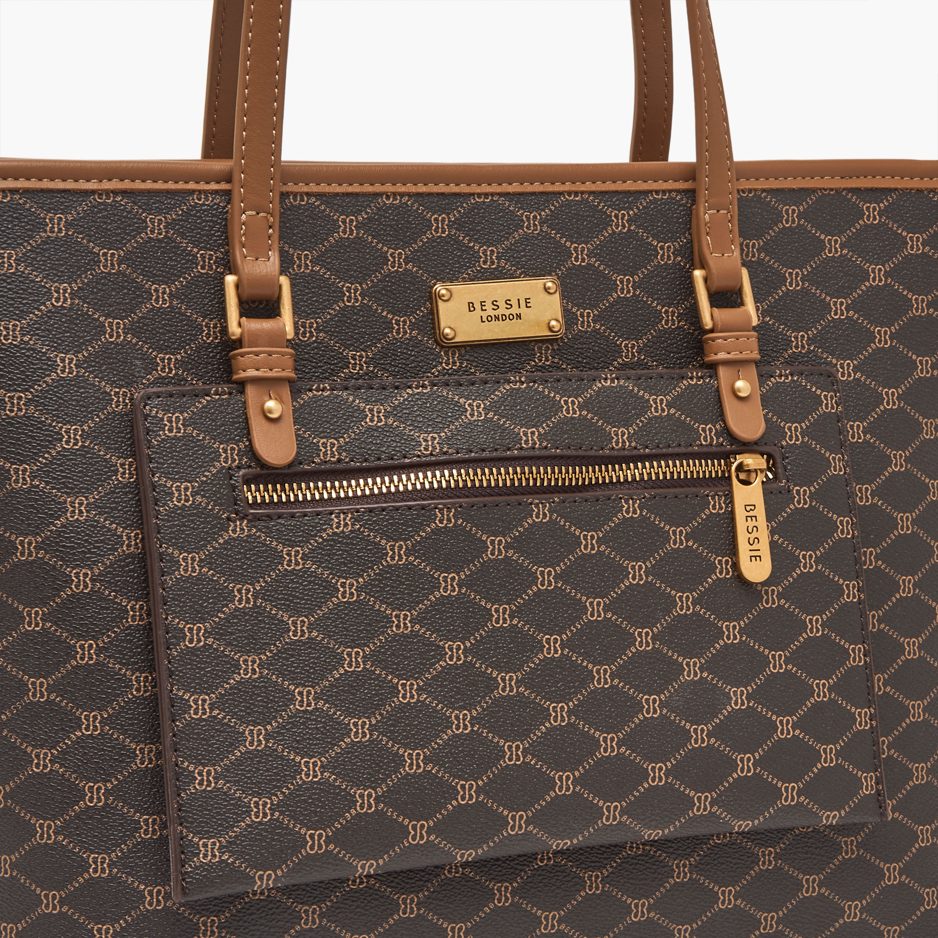 Bessie London Monogram Print Tote Bag with Detachable Strap-women-bagsandwallets-handbags-image-4