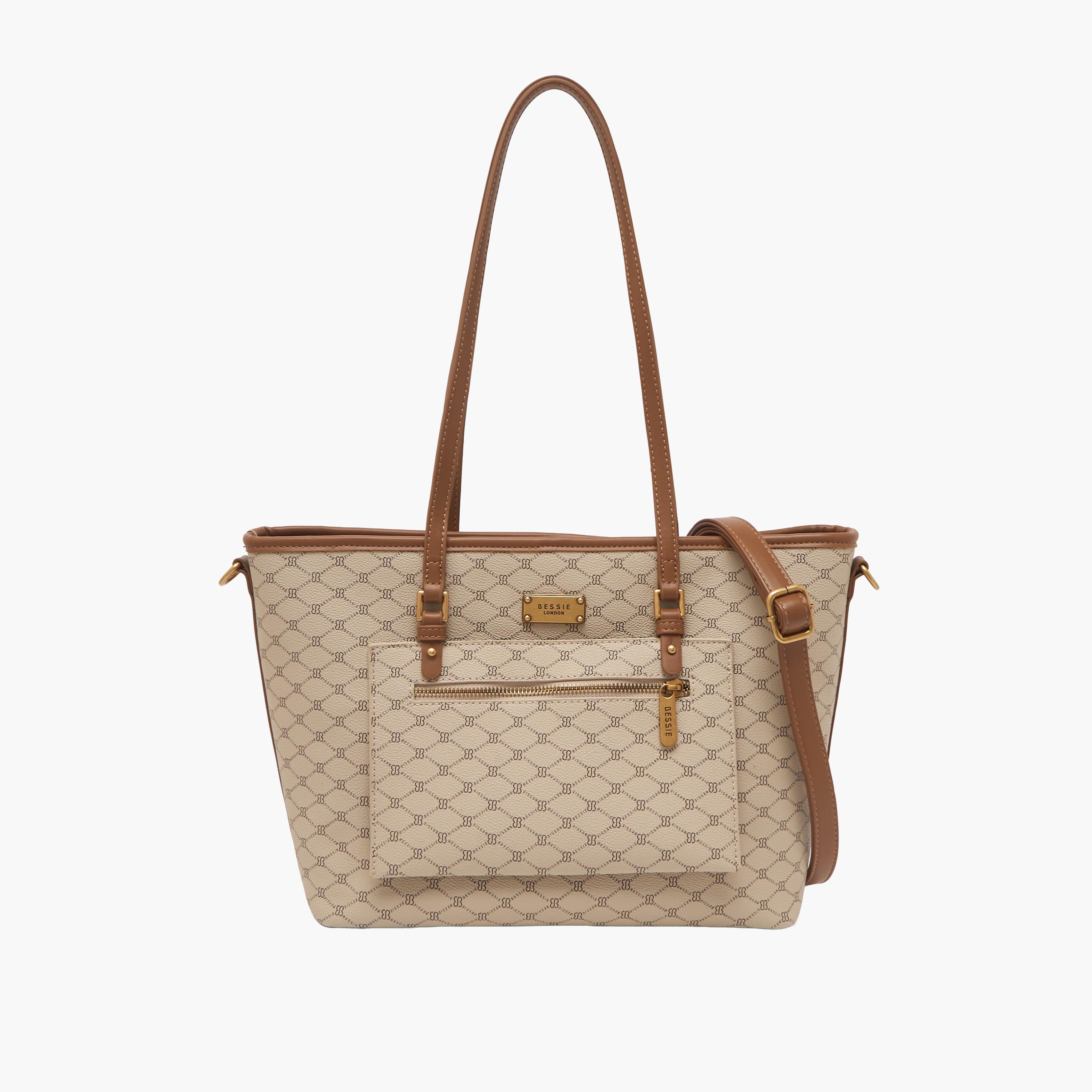 Bessie London Monogram Print Tote Bag with Detachable Strap-women-bagsandwallets-handbags-image-1