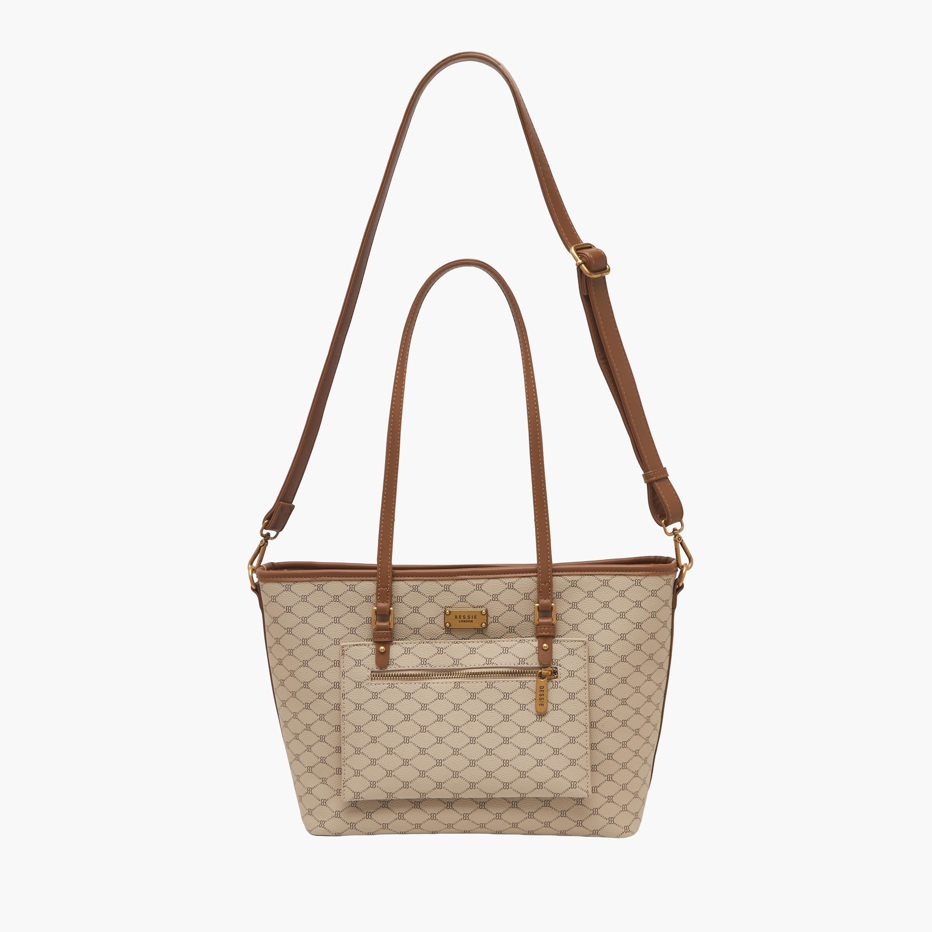 Bessie London Monogram Print Tote Bag with Detachable Strap-women-bagsandwallets-handbags-image-2