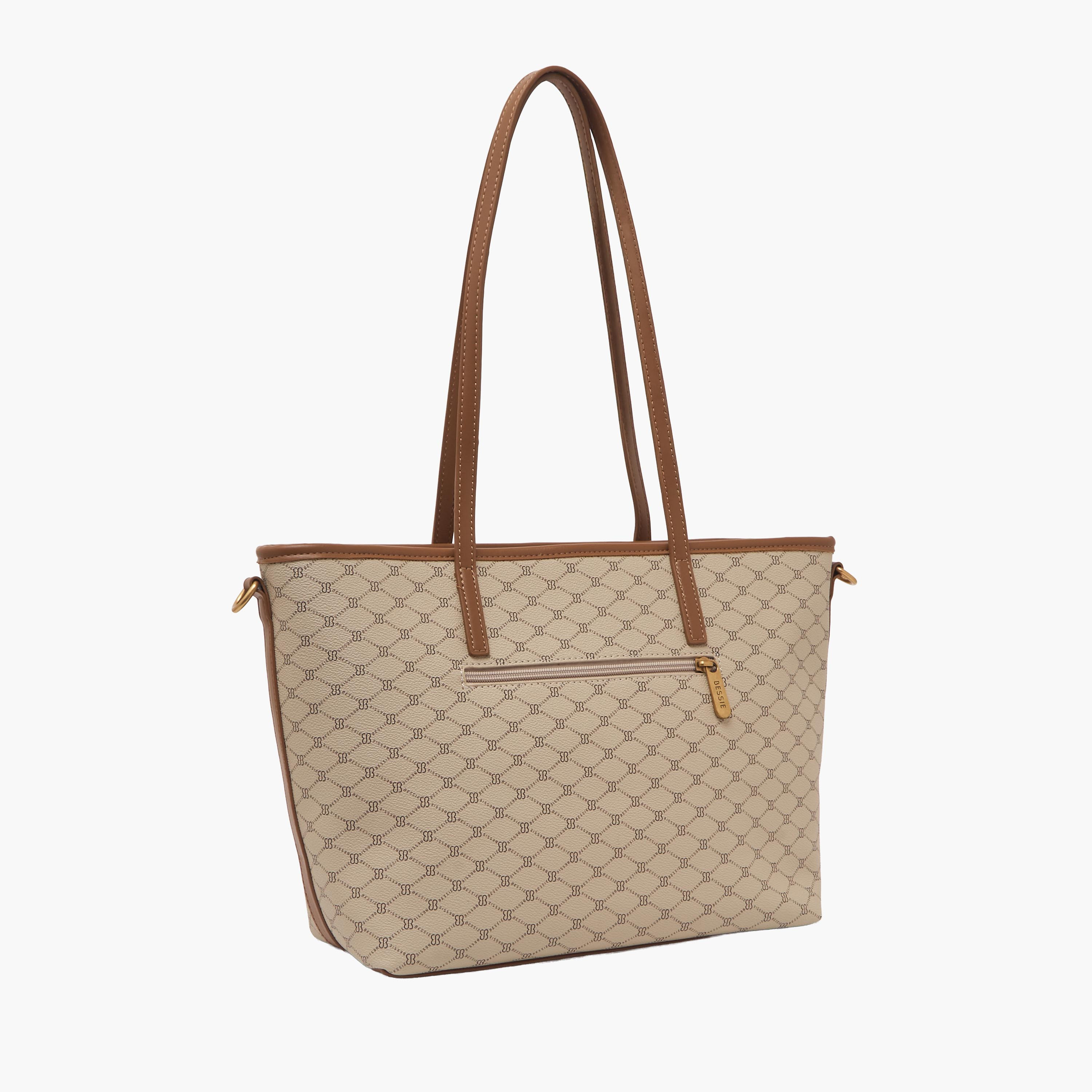 Bessie London Monogram Print Tote Bag with Detachable Strap-women-bagsandwallets-handbags-image-3