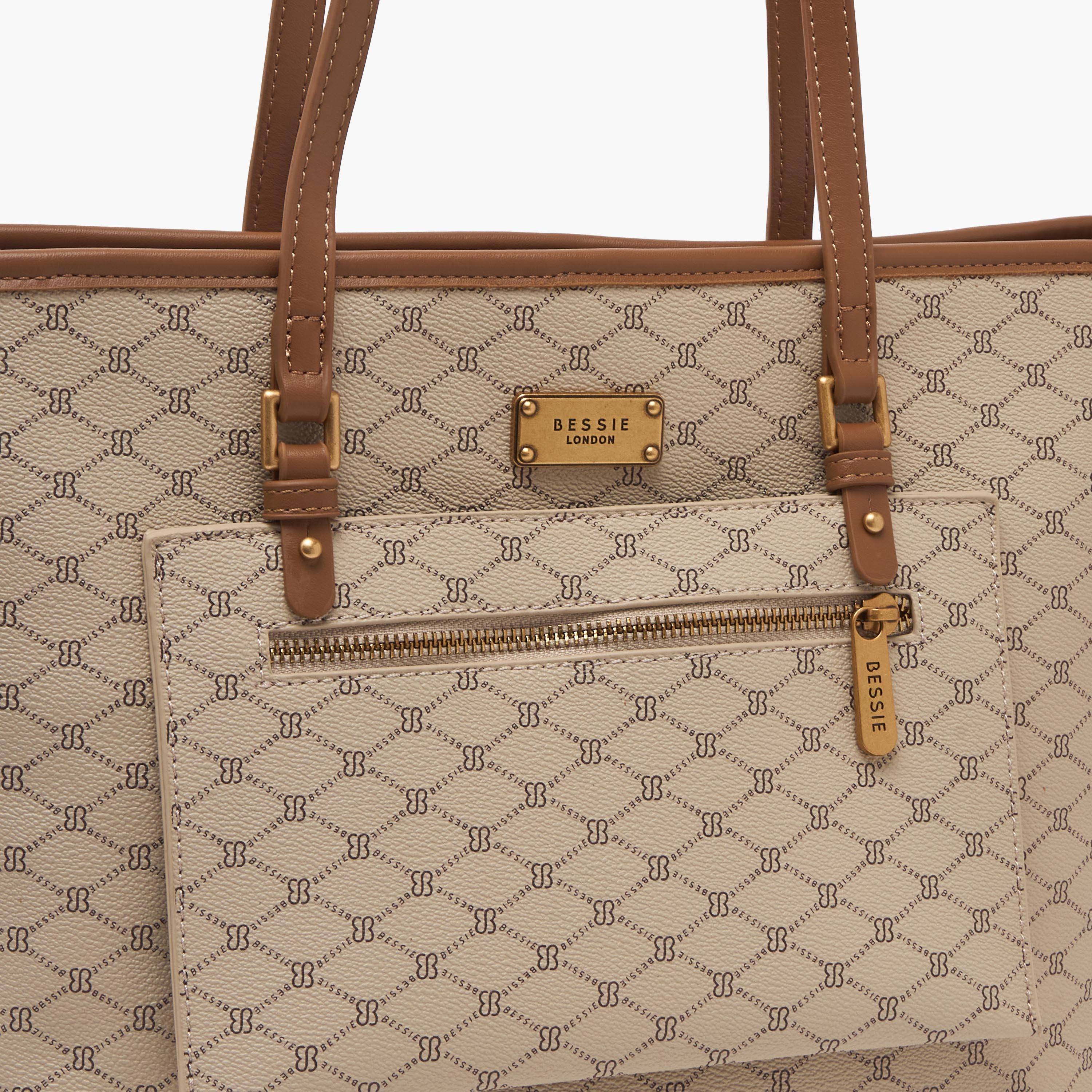 Bessie London Monogram Print Tote Bag with Detachable Strap-women-bagsandwallets-handbags-image-4