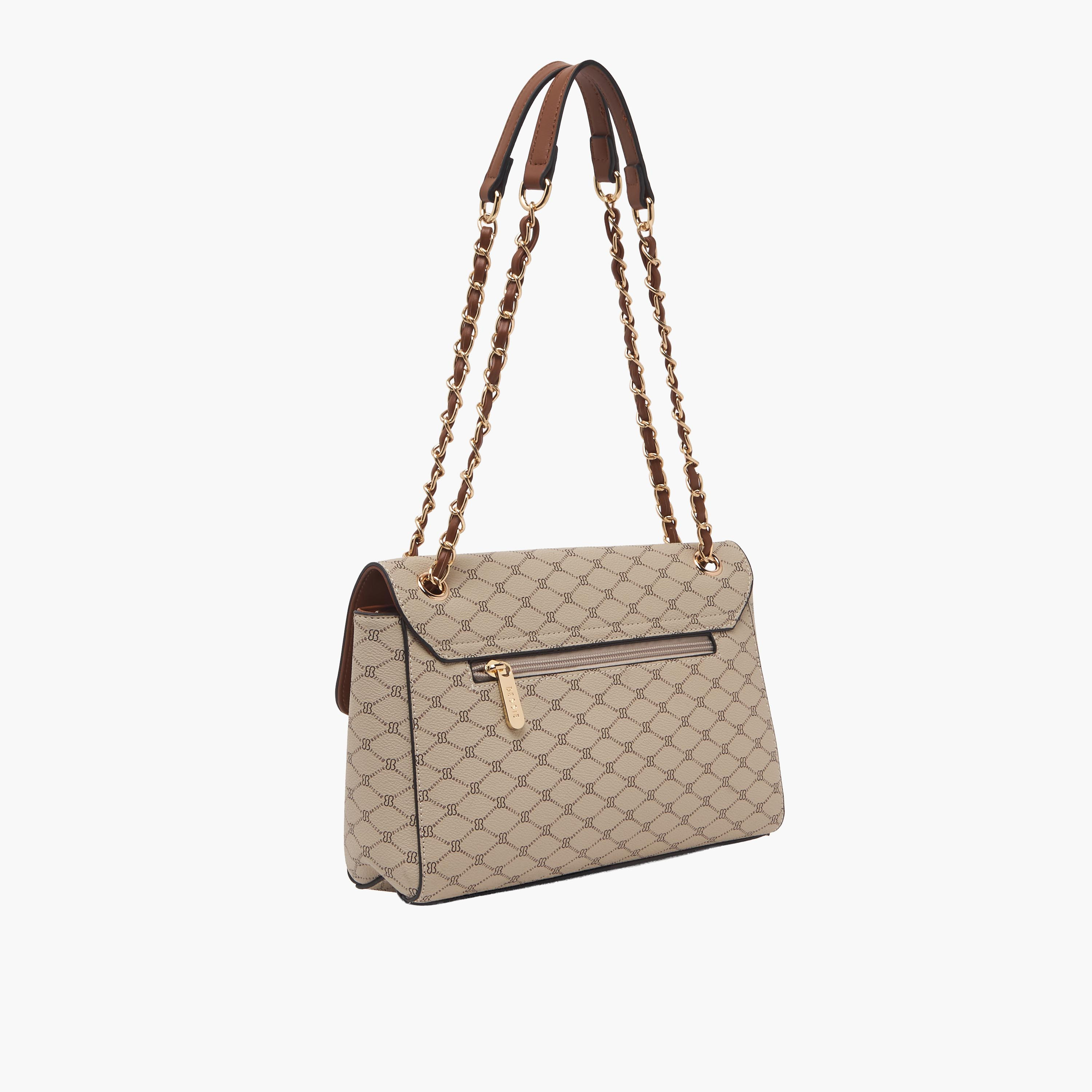 Bessie London Monogram Print Shoulder Bag with Chain Strap-women-bagsandwallets-handbags-image-2