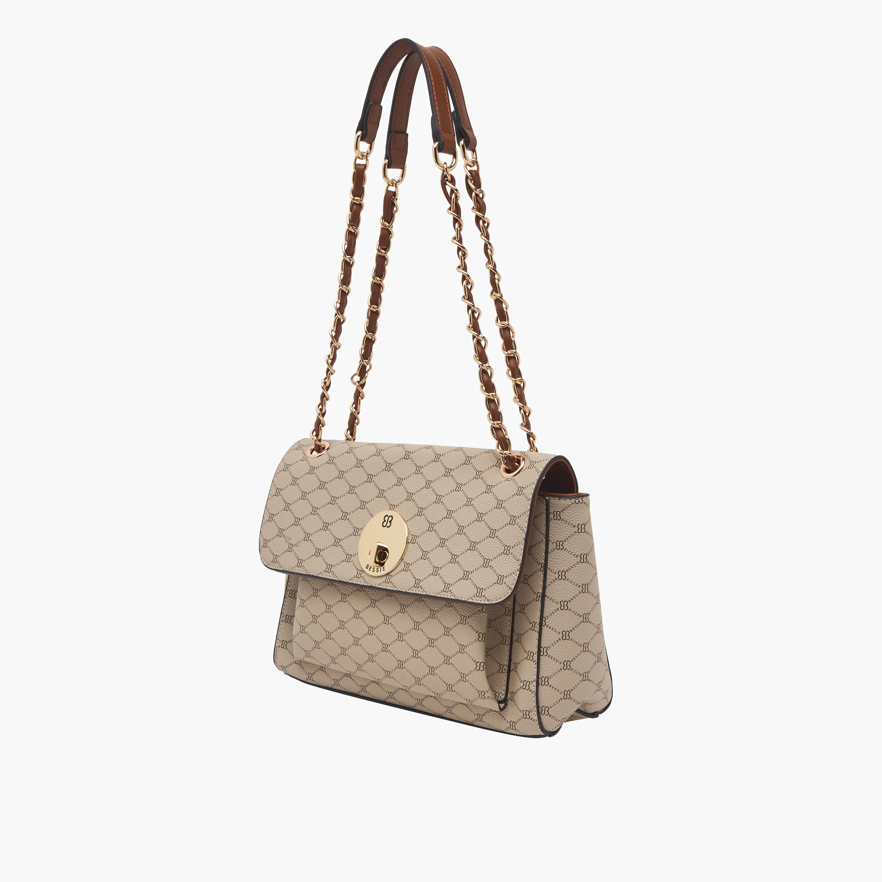 Bessie London Monogram Print Shoulder Bag with Chain Strap-women-bagsandwallets-handbags-image-3