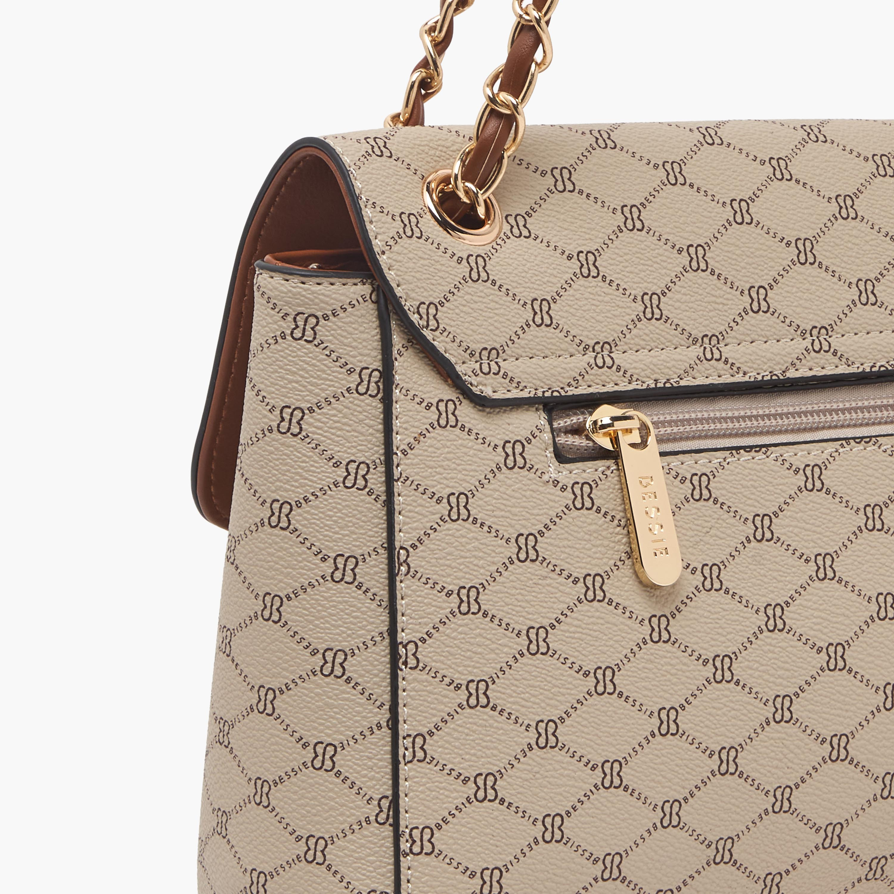 Bessie London Monogram Print Shoulder Bag with Chain Strap-women-bagsandwallets-handbags-image-5