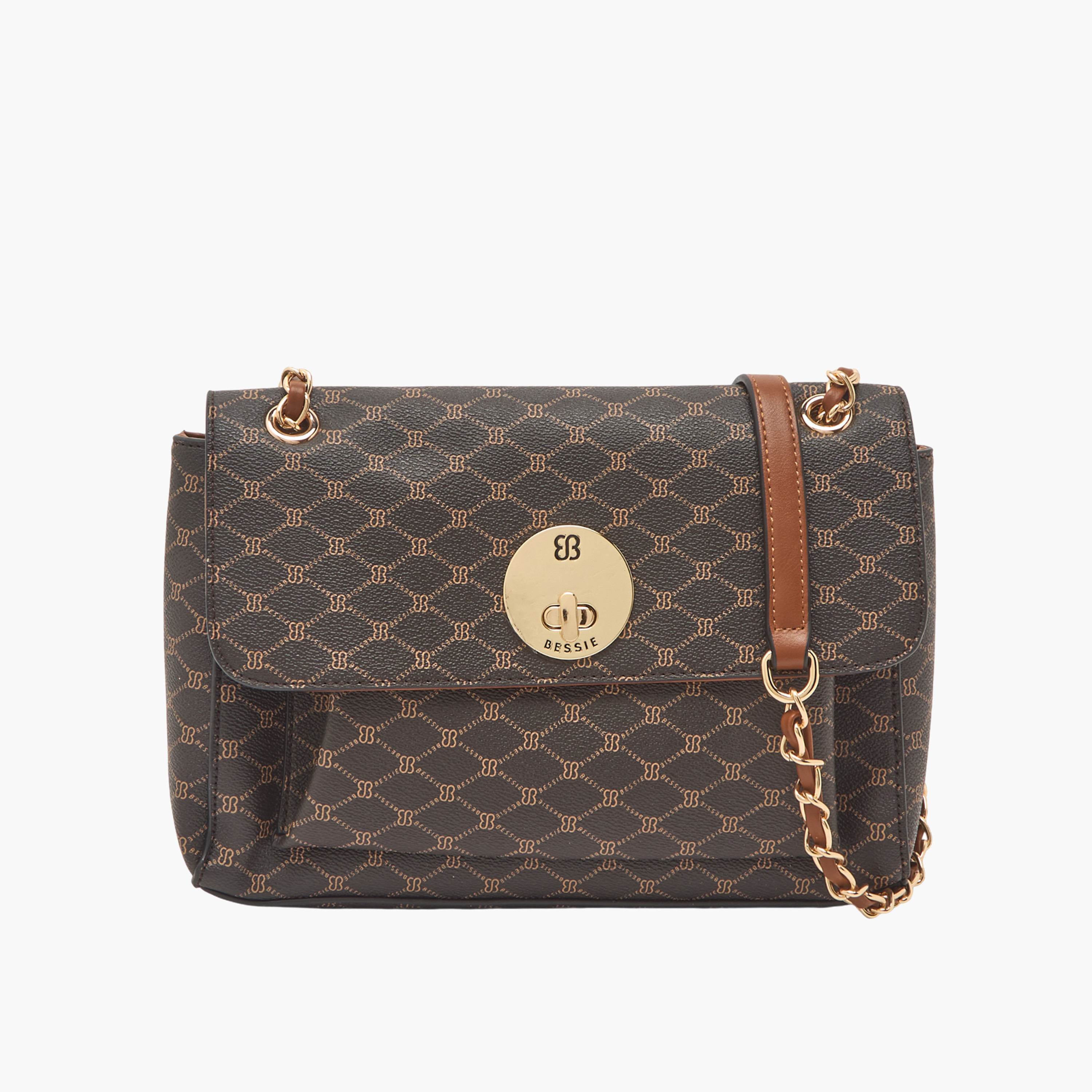 Bessie London Monogram Print Shoulder Bag with Chain Strap-women-bagsandwallets-handbags-image-1