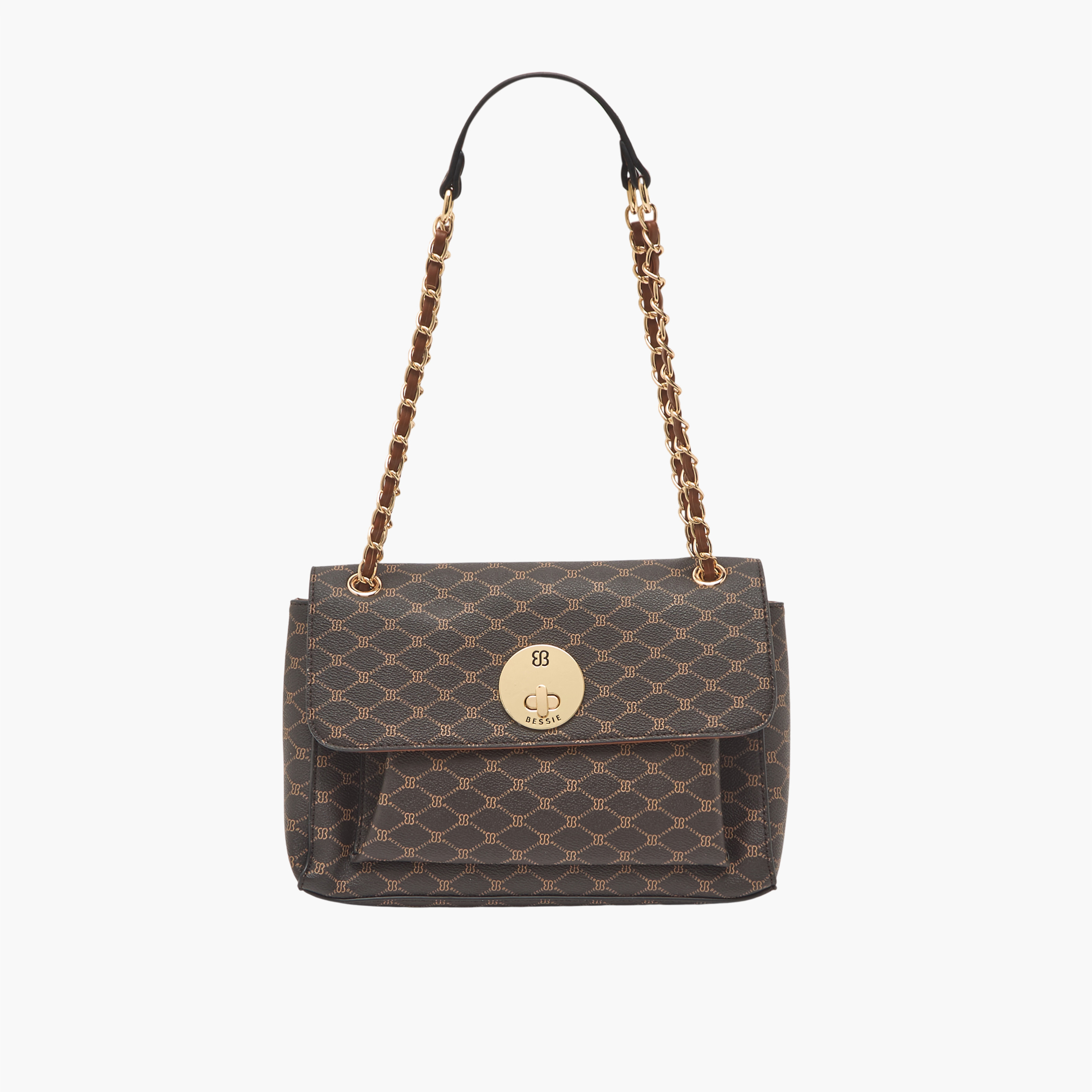 Bessie London Monogram Print Shoulder Bag with Chain Strap-women-bagsandwallets-handbags-image-2