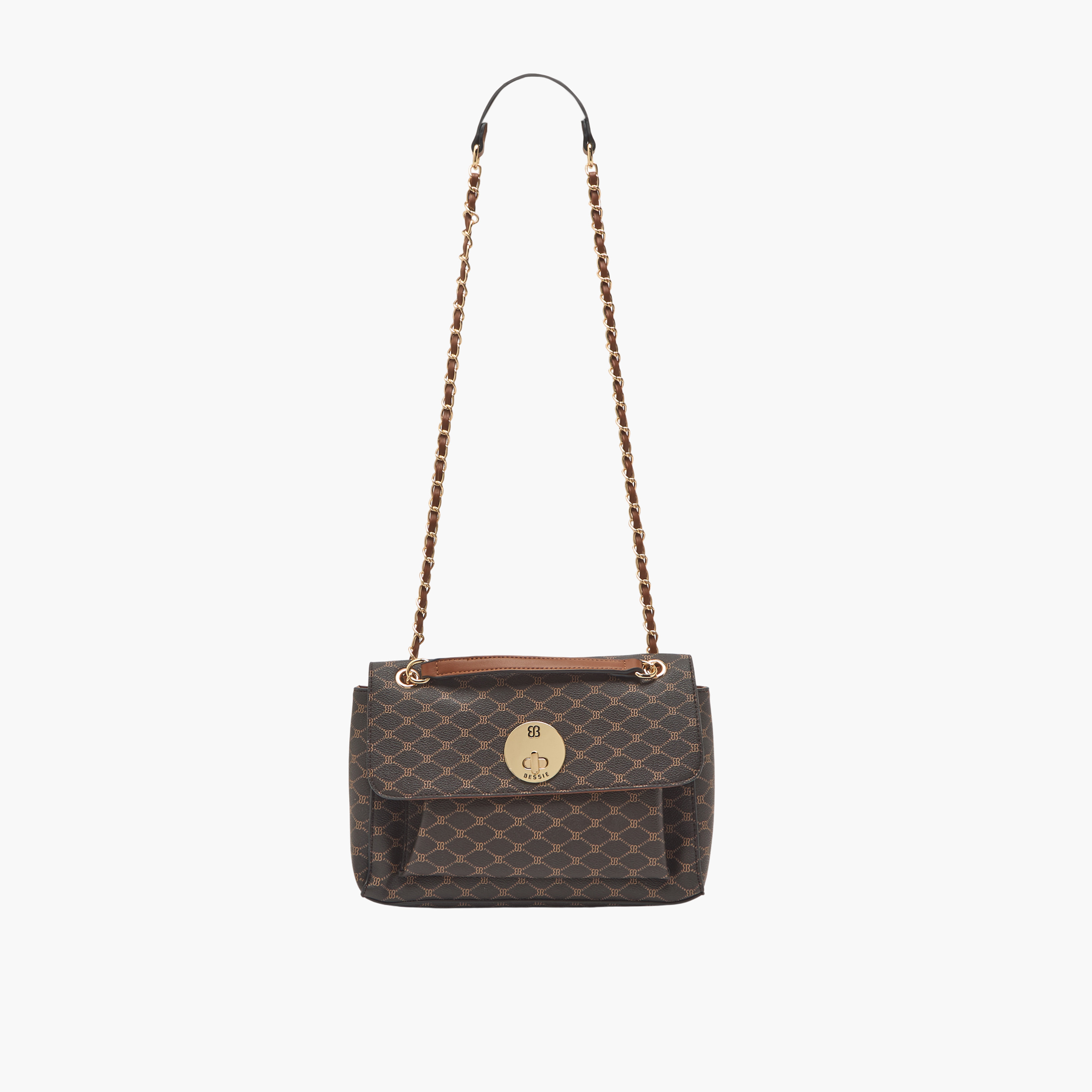 Bessie London Monogram Print Shoulder Bag with Chain Strap-women-bagsandwallets-handbags-image-3