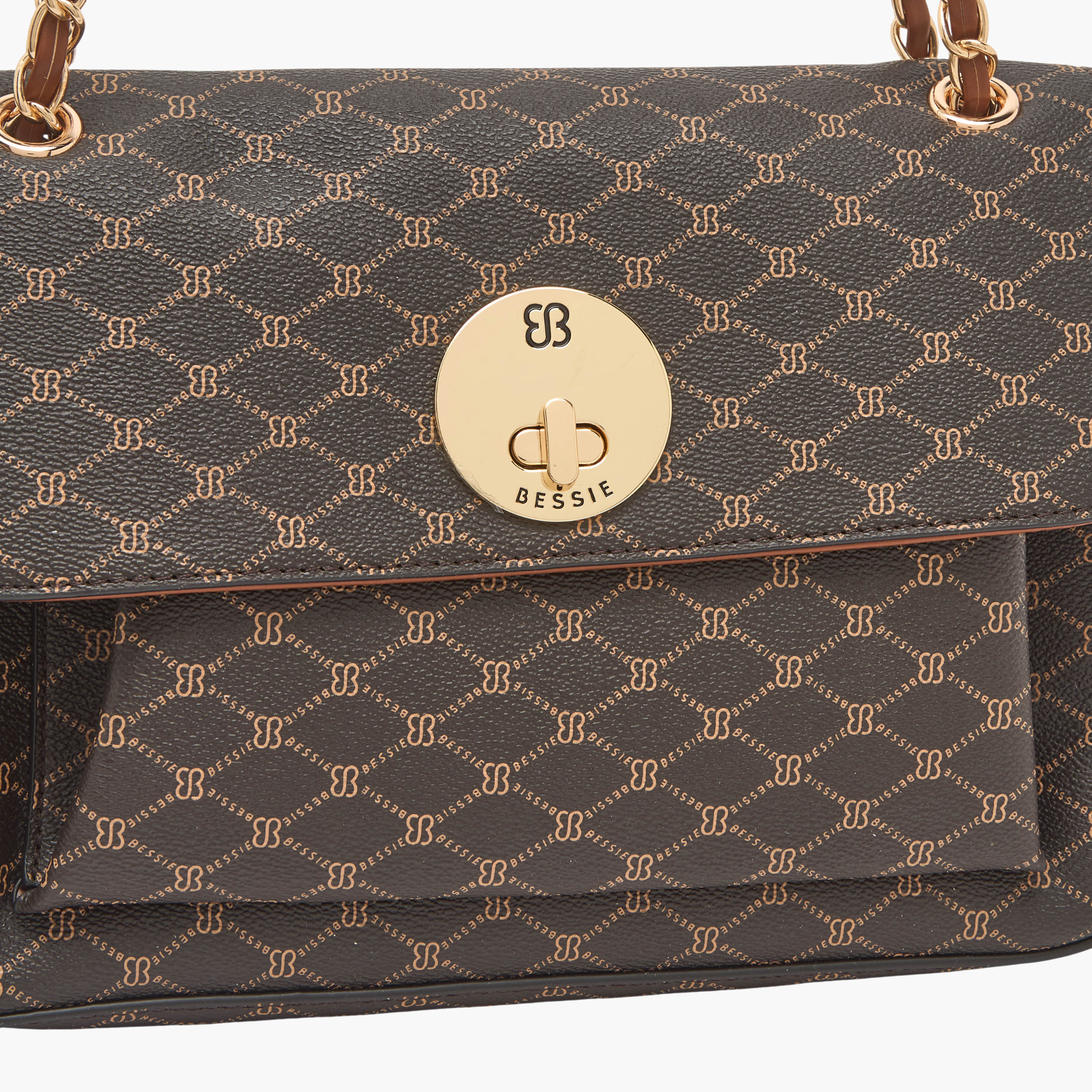 Bessie London Monogram Print Shoulder Bag with Chain Strap-women-bagsandwallets-handbags-image-5