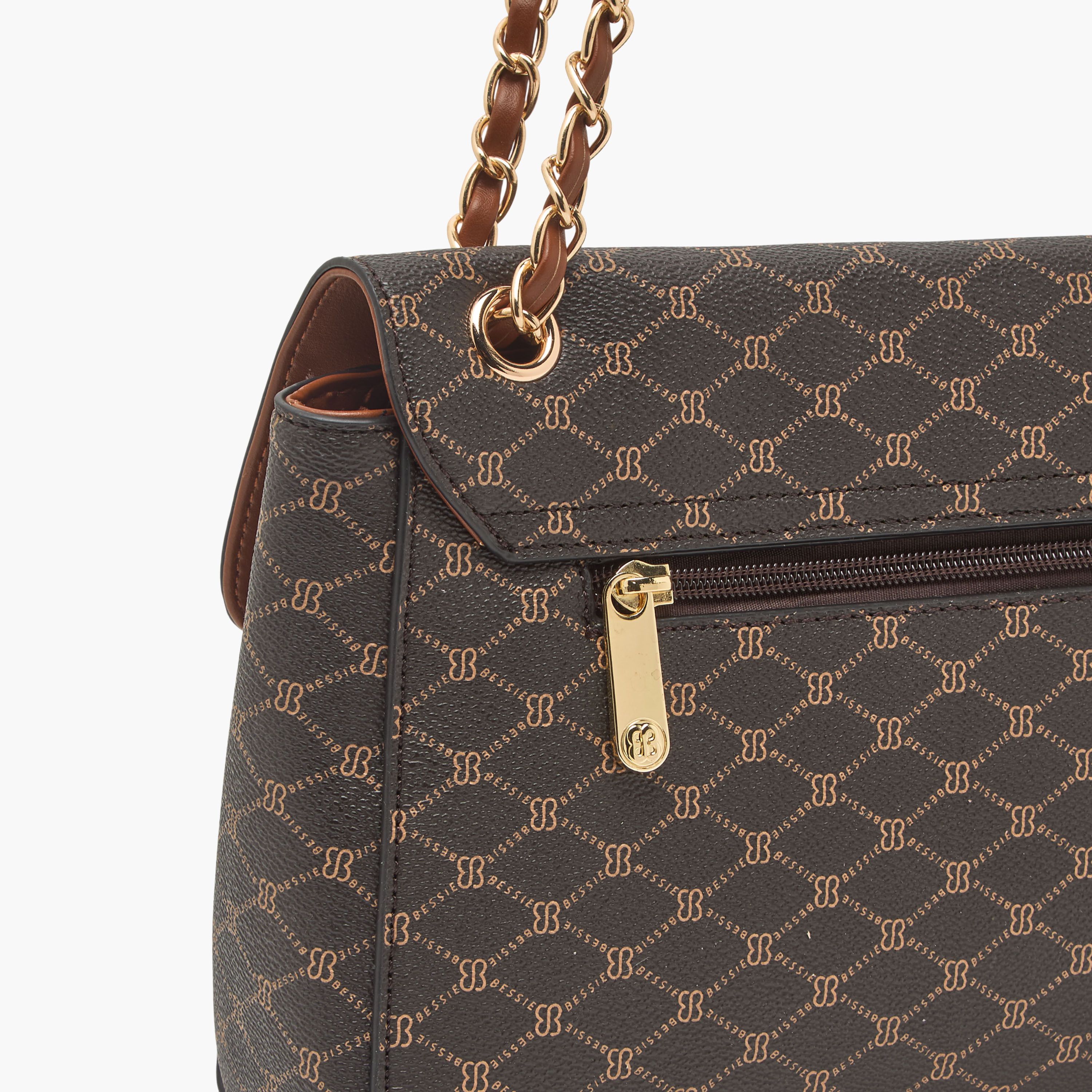 Bessie London Monogram Print Shoulder Bag with Chain Strap-women-bagsandwallets-handbags-image-7