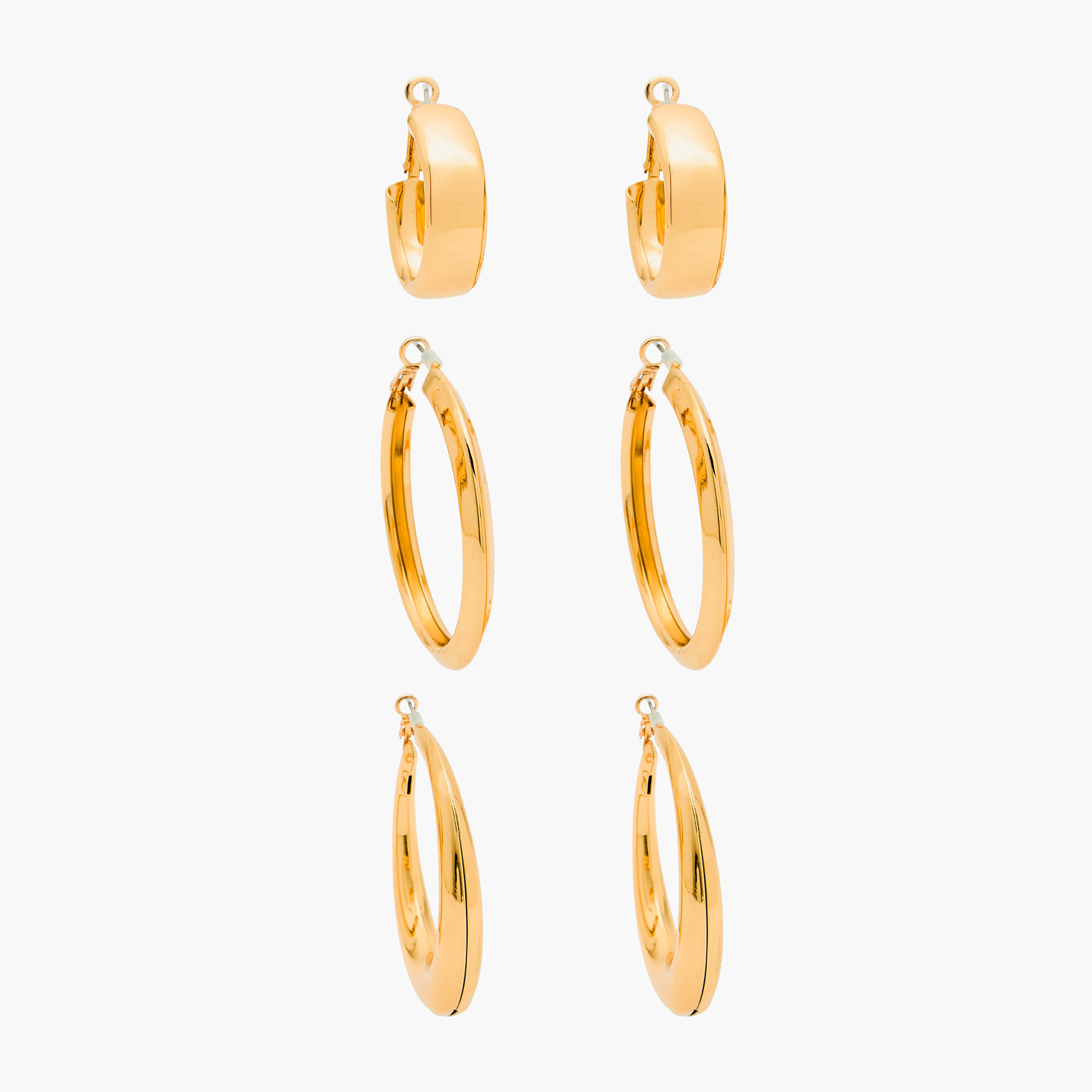 Pack of 3 Gold Tone Hoop Earrings with Hinged Closure-women-watchesandjewellery-jewellery-earrings-image-1