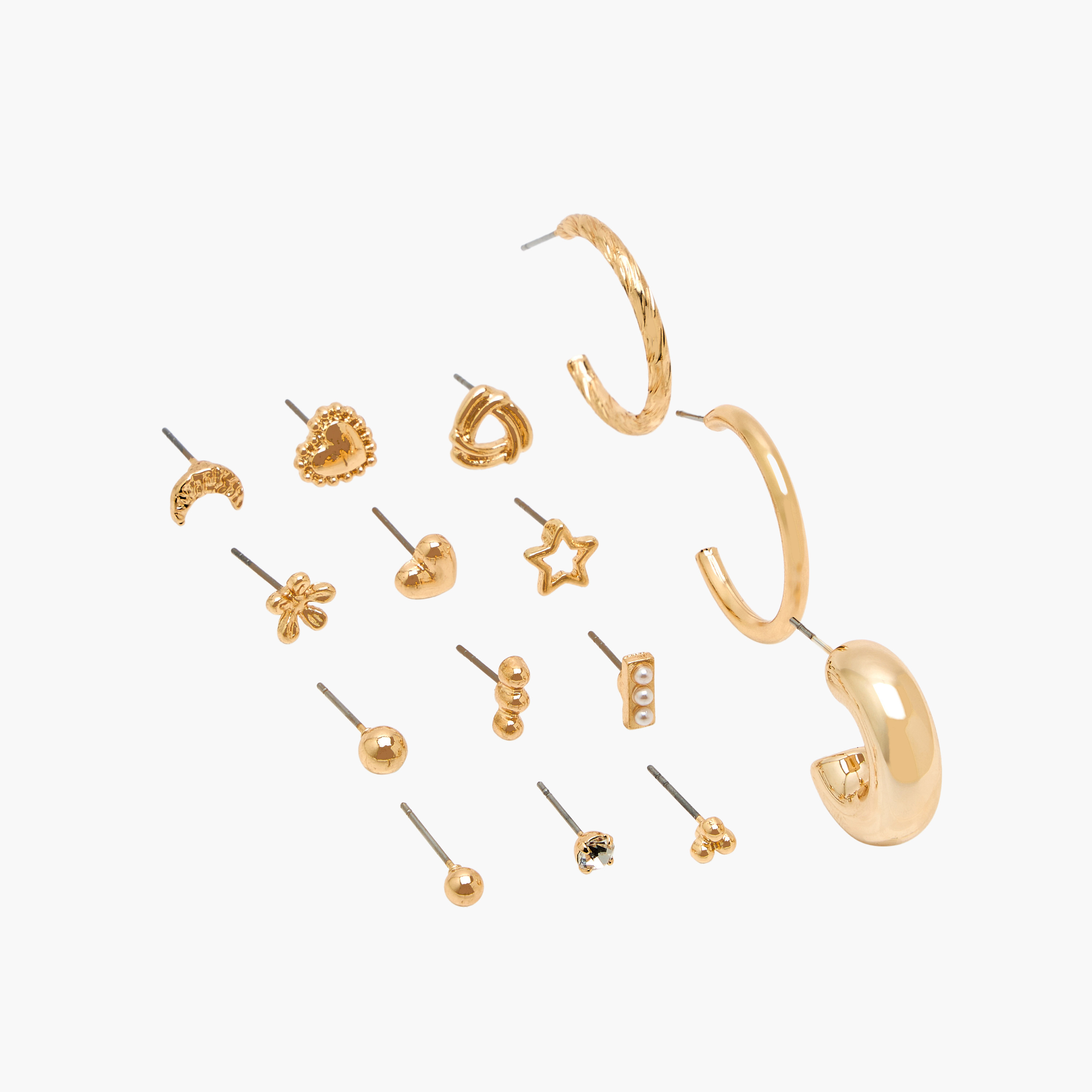 حلقان صغيرة بتشطيب ميتالك مع مكبس إغلاق خلفي - طقم من 15 قطعة-women-watchesandjewellery-jewellery-earrings-image-2