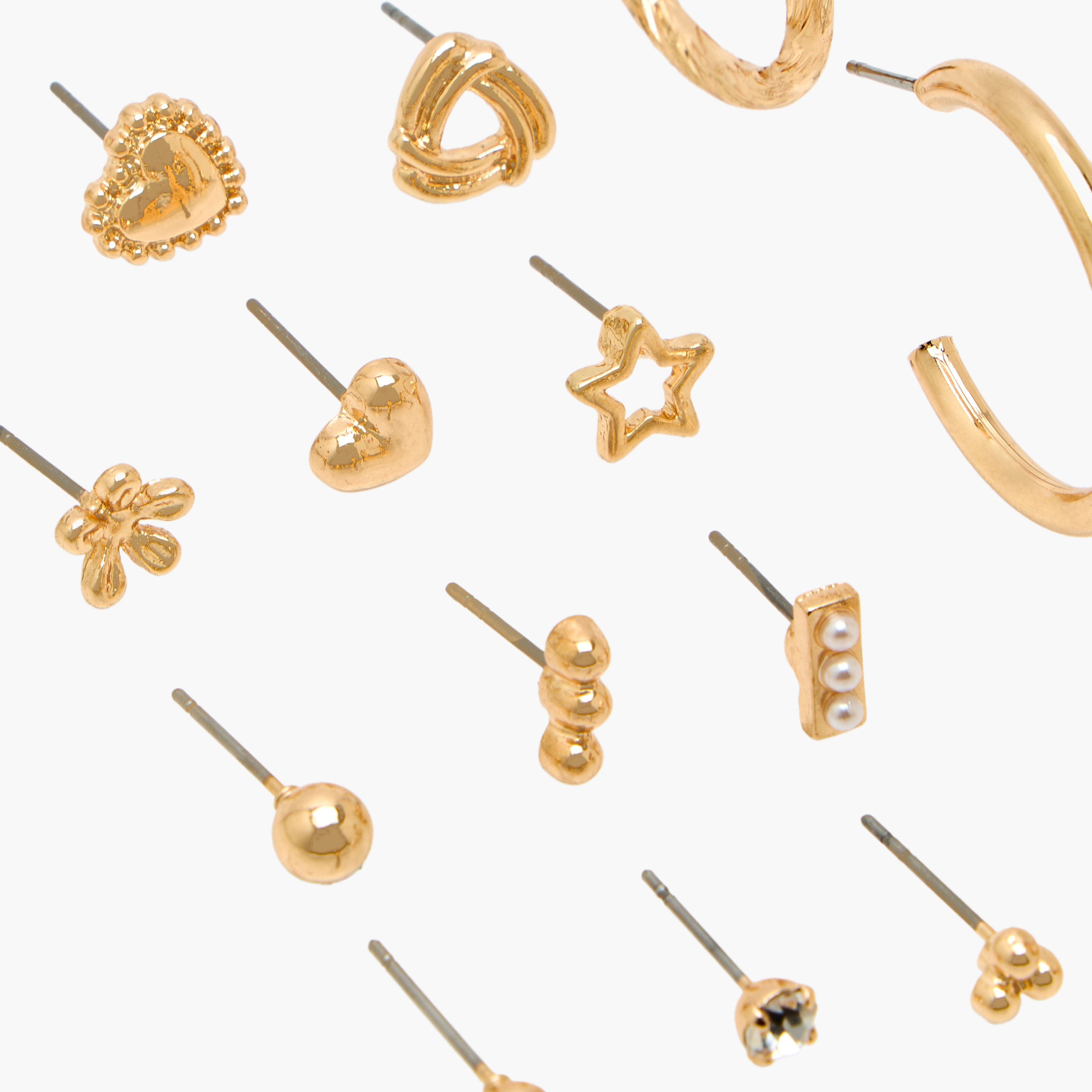حلقان صغيرة بتشطيب ميتالك مع مكبس إغلاق خلفي - طقم من 15 قطعة-women-watchesandjewellery-jewellery-earrings-image-3