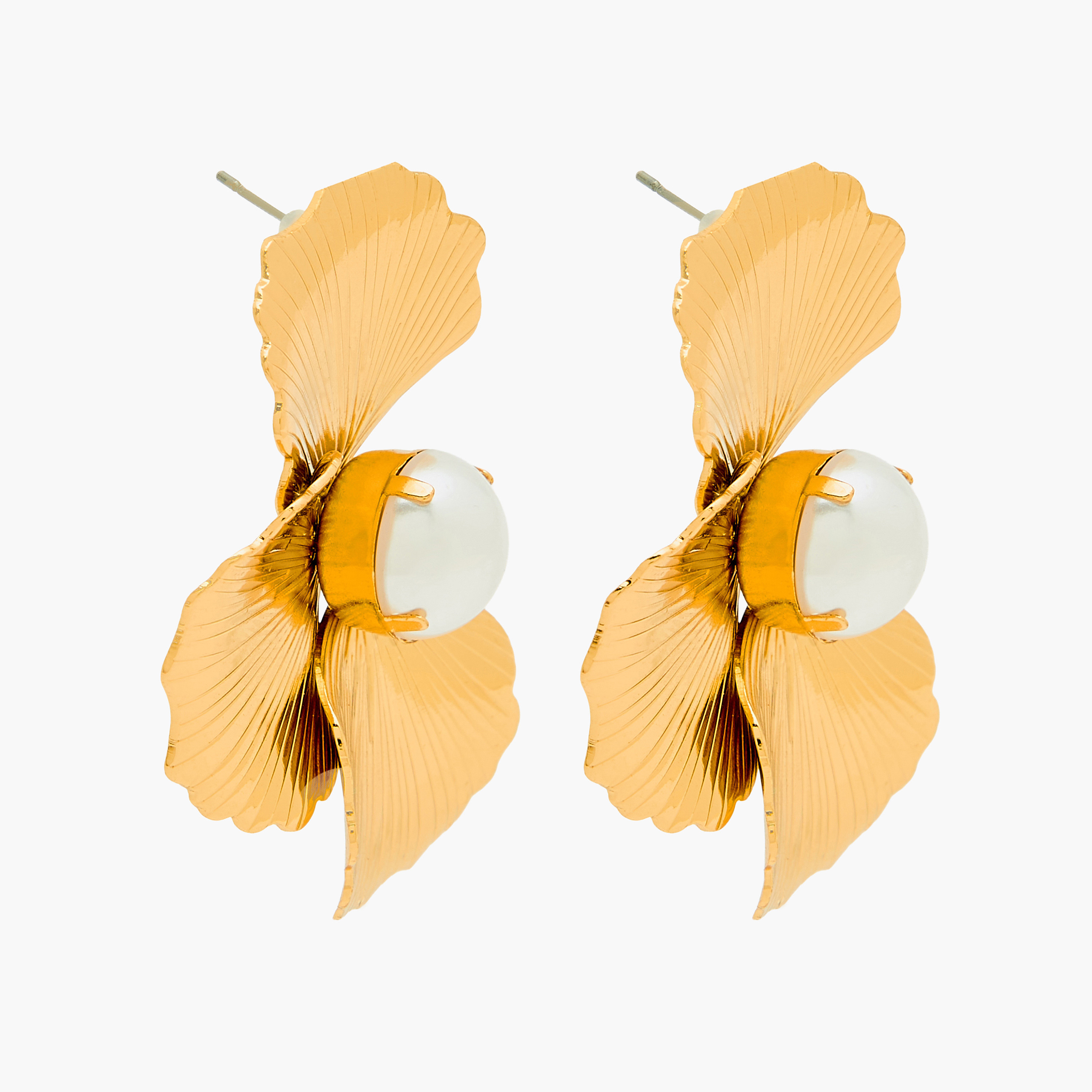 Gold Tone Embellished Floral Earrings with Pushback Closure-women-watchesandjewellery-jewellery-earrings-image-2