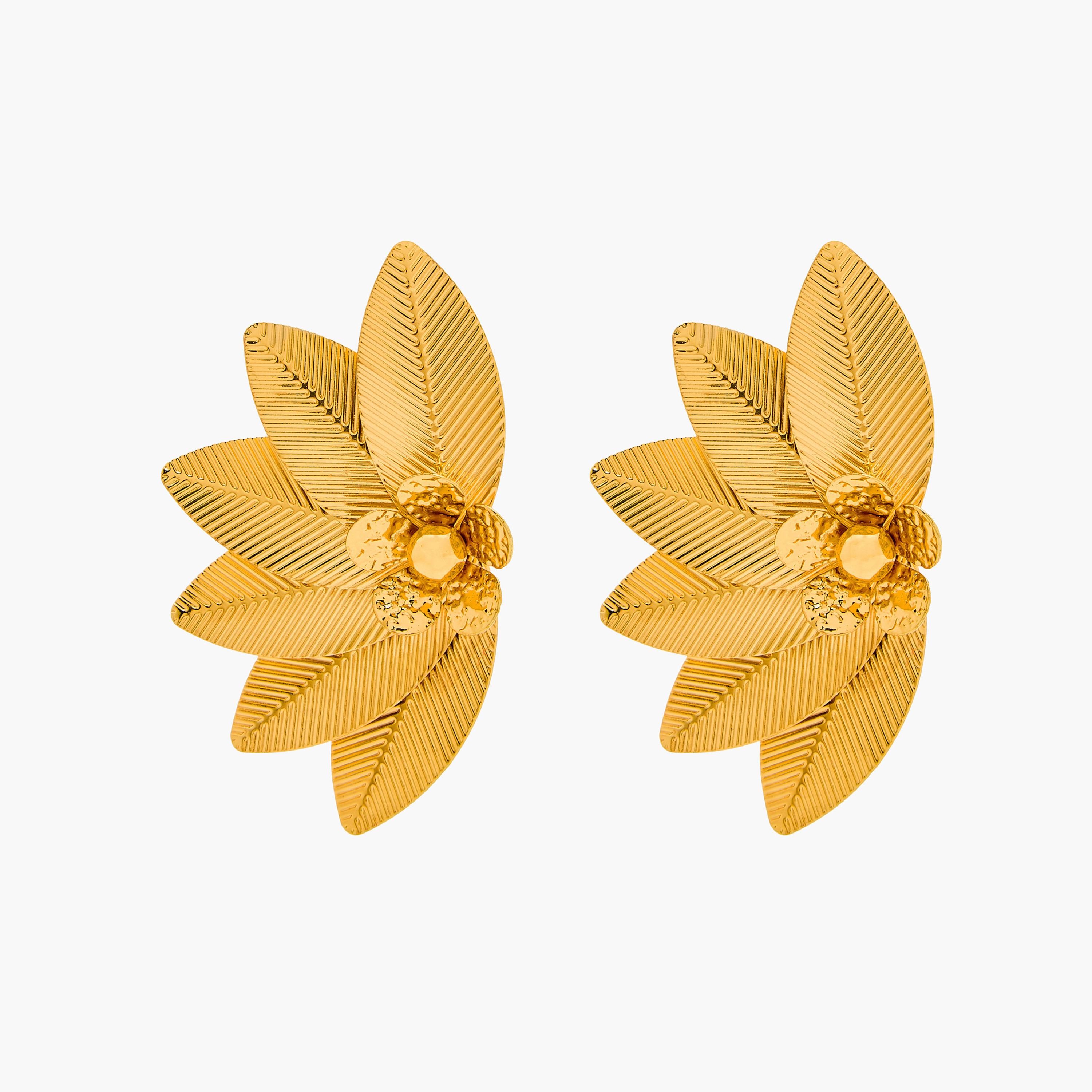 Gold Tone Textured Leaf Earrings with Pushback Closure-women-watchesandjewellery-jewellery-earrings-image-1