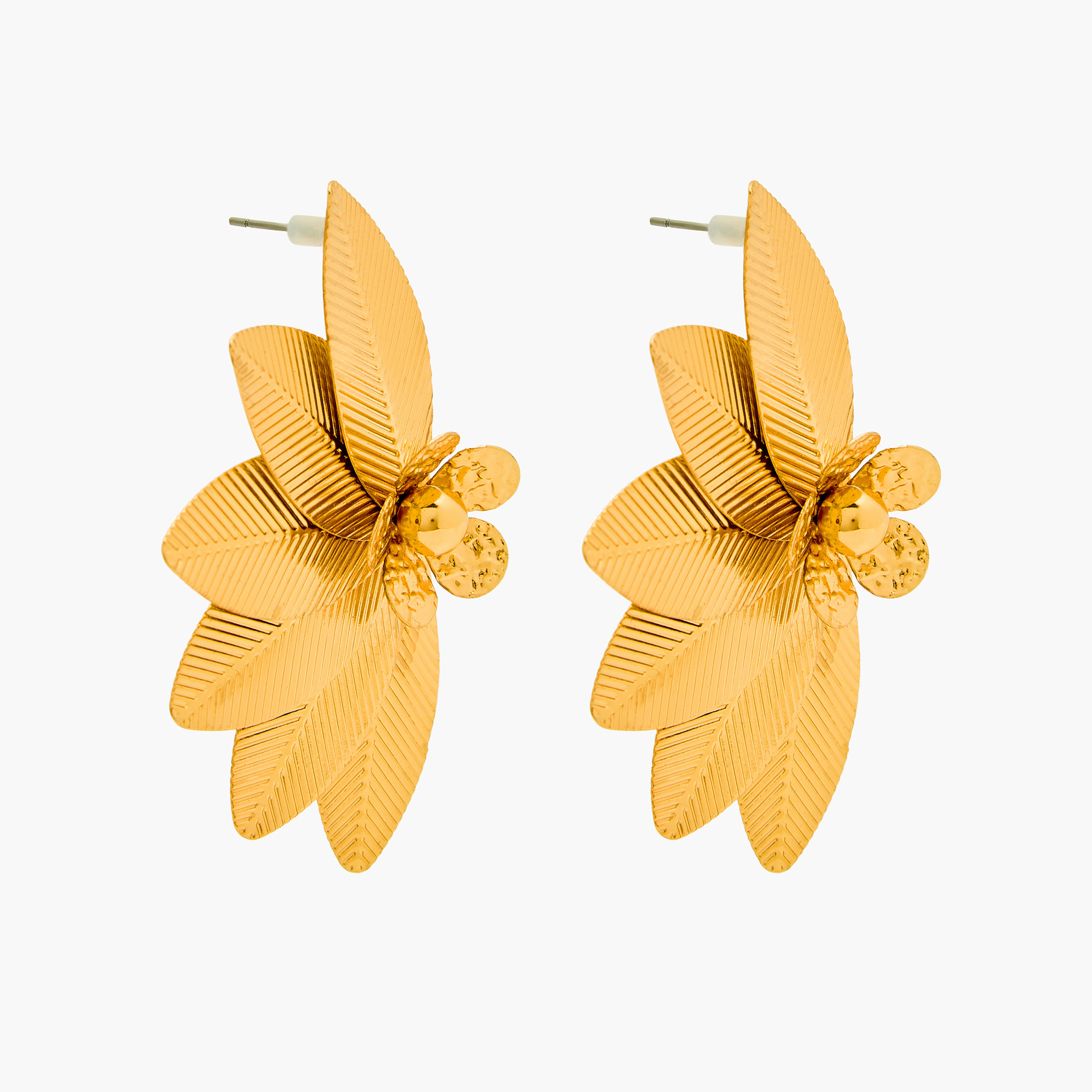 Gold Tone Textured Leaf Earrings with Pushback Closure-women-watchesandjewellery-jewellery-earrings-image-2