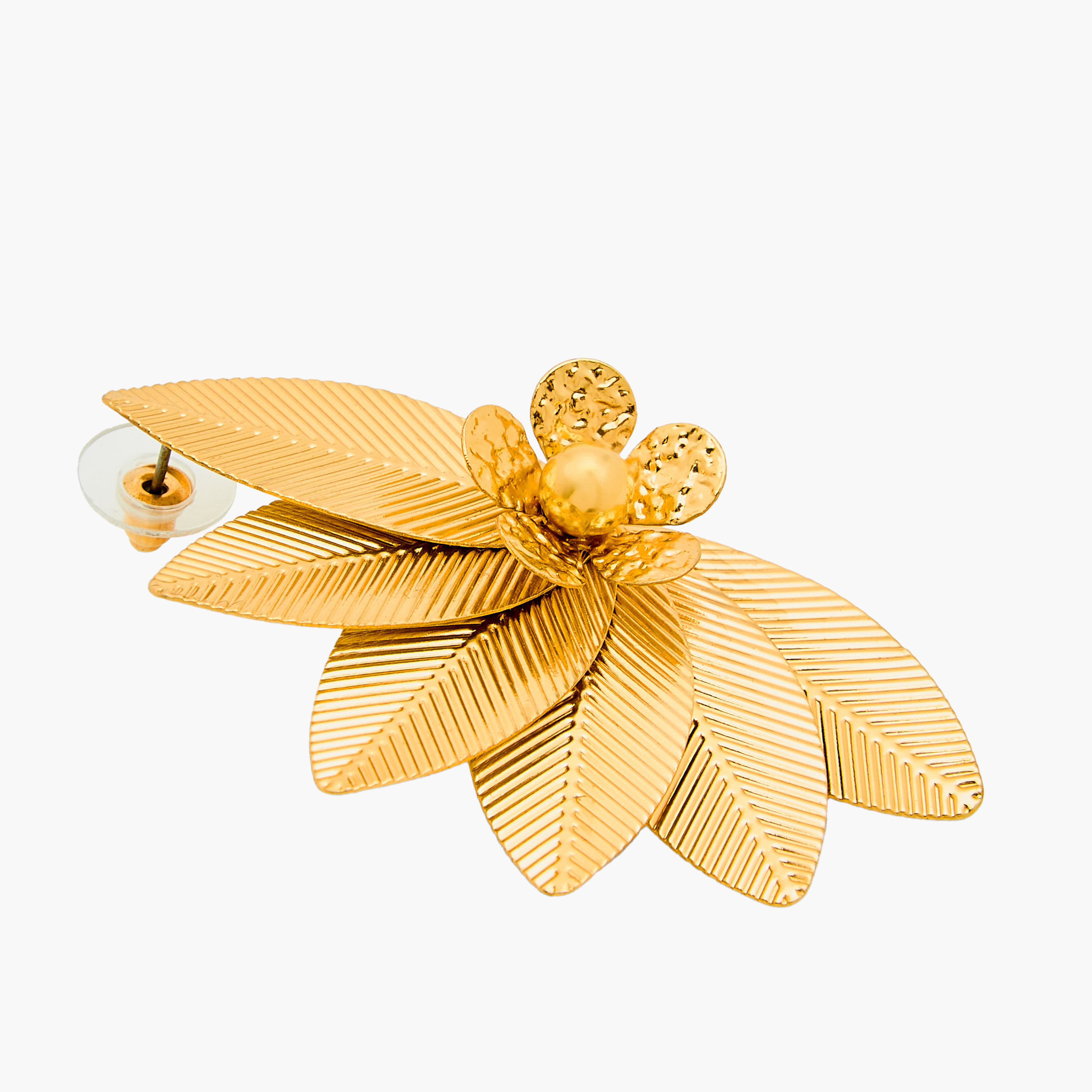 Gold Tone Textured Leaf Earrings with Pushback Closure-women-watchesandjewellery-jewellery-earrings-image-3