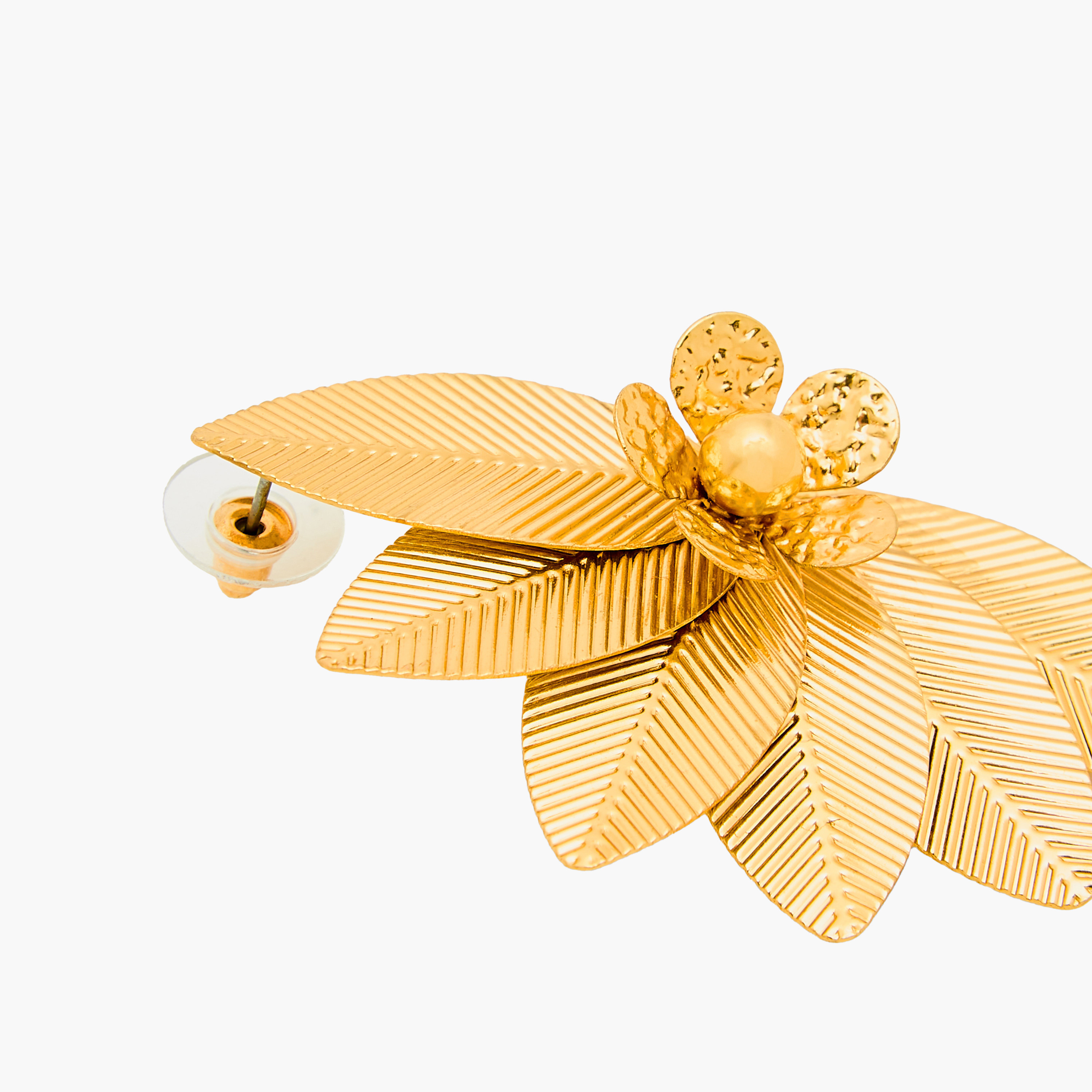 Gold Tone Textured Leaf Earrings with Pushback Closure-women-watchesandjewellery-jewellery-earrings-image-4