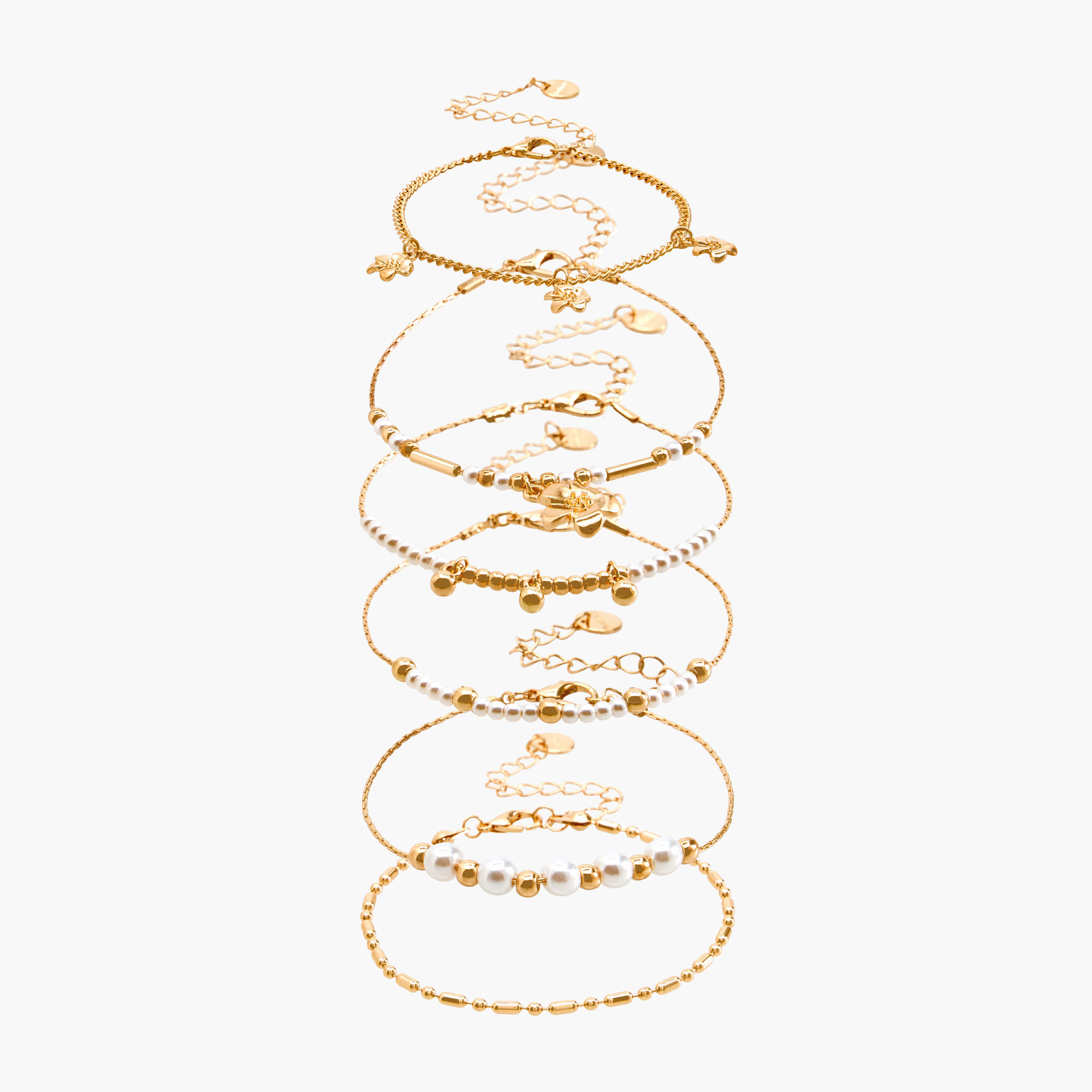 Pack of 6 - Gold Plated Embellished Chain Bracelet-women-watchesandjewellery-jewellery-banglesandbracelets-image-1