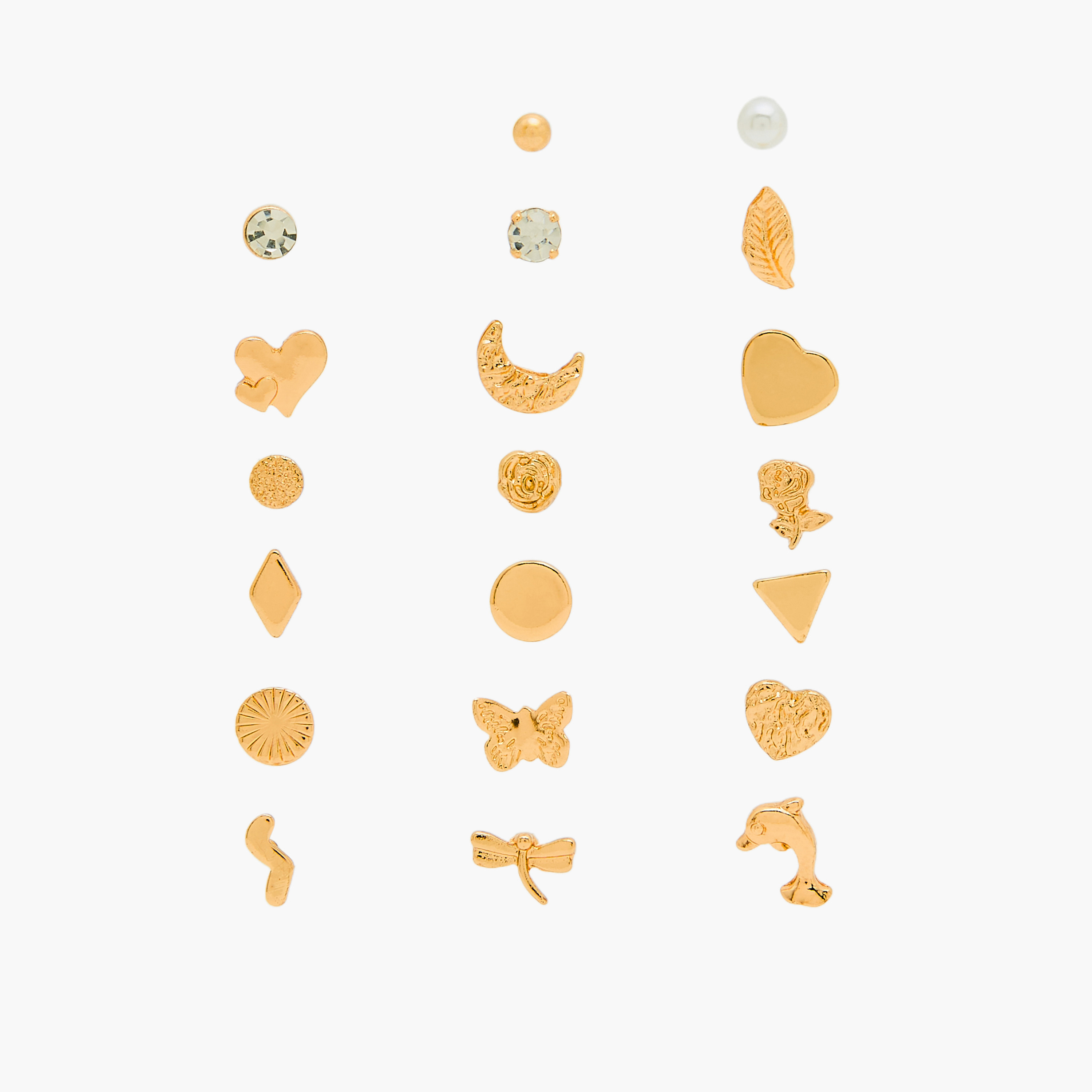 Pack of 20 Gold Tone Assorted Studs with Pushback Closure-women-watchesandjewellery-jewellery-earrings-image-1