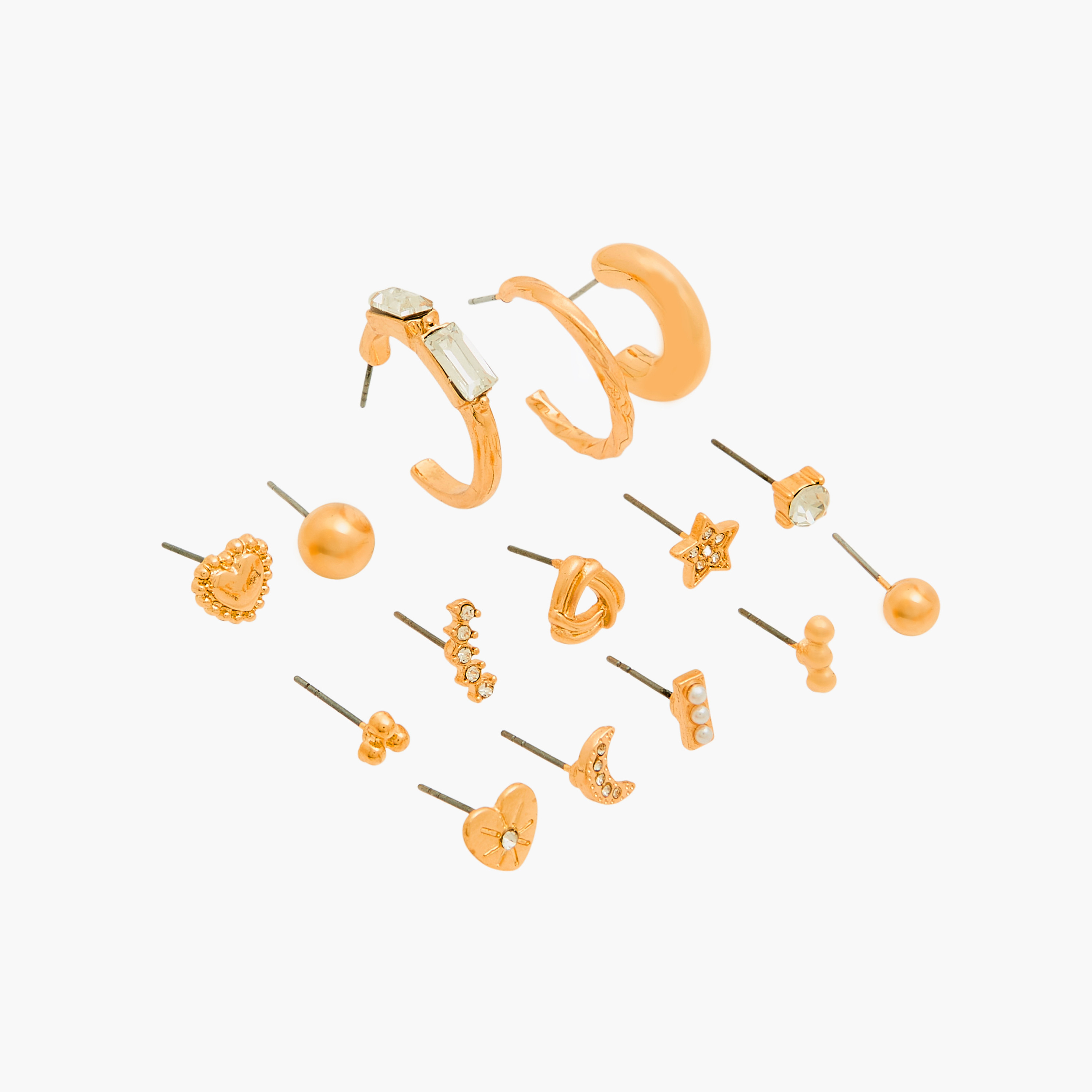حلقان متنوعة باللون الذهبي مع مكبس إغلاق خلفي - طقم من 15 قطعة-women-watchesandjewellery-jewellery-earrings-image-2