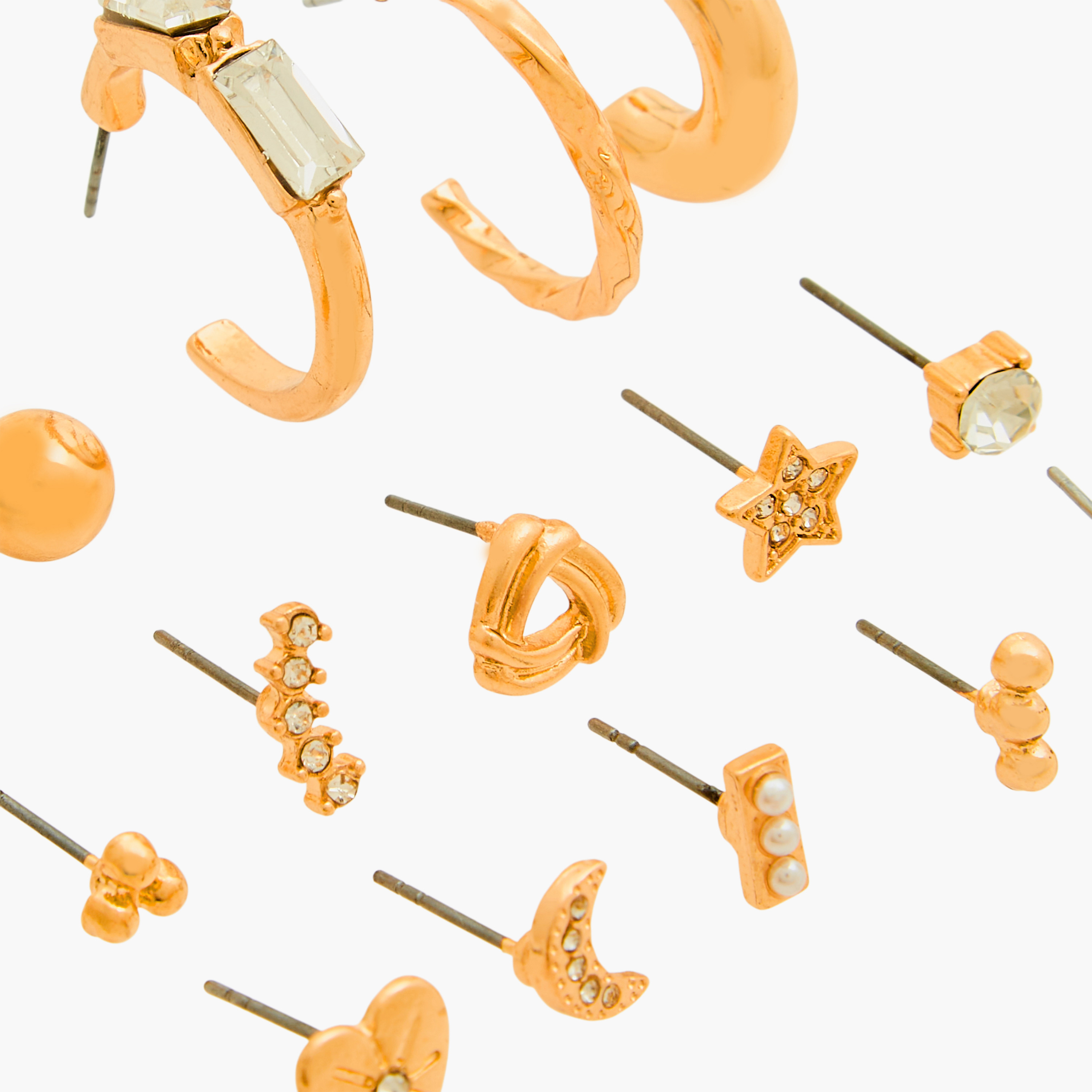 حلقان متنوعة باللون الذهبي مع مكبس إغلاق خلفي - طقم من 15 قطعة-women-watchesandjewellery-jewellery-earrings-image-3