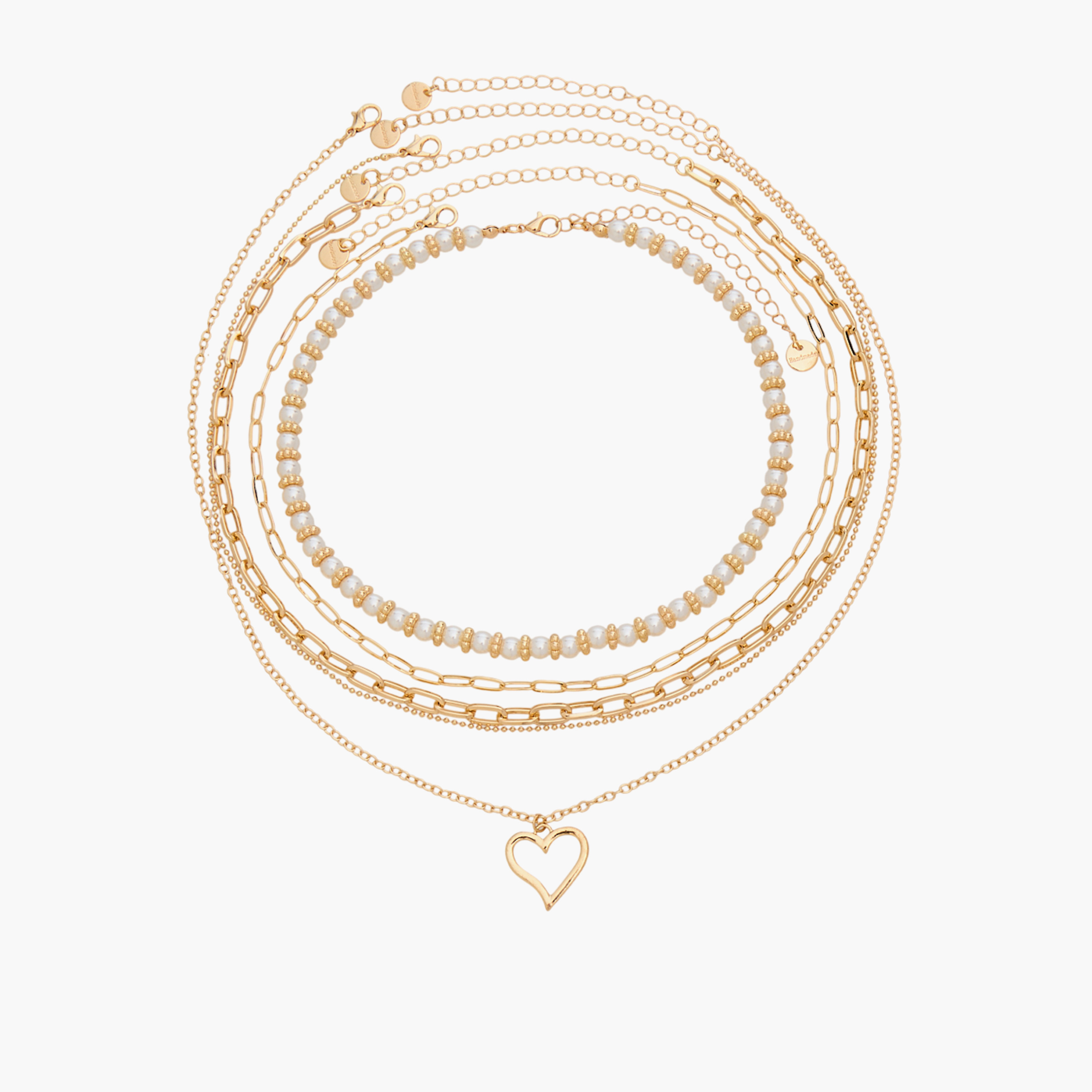 طقم عقود متعددة الطبقات بقلوب ولؤلؤ - 5 قطع-women-watchesandjewellery-jewellery-necklacesandpendants-image-1