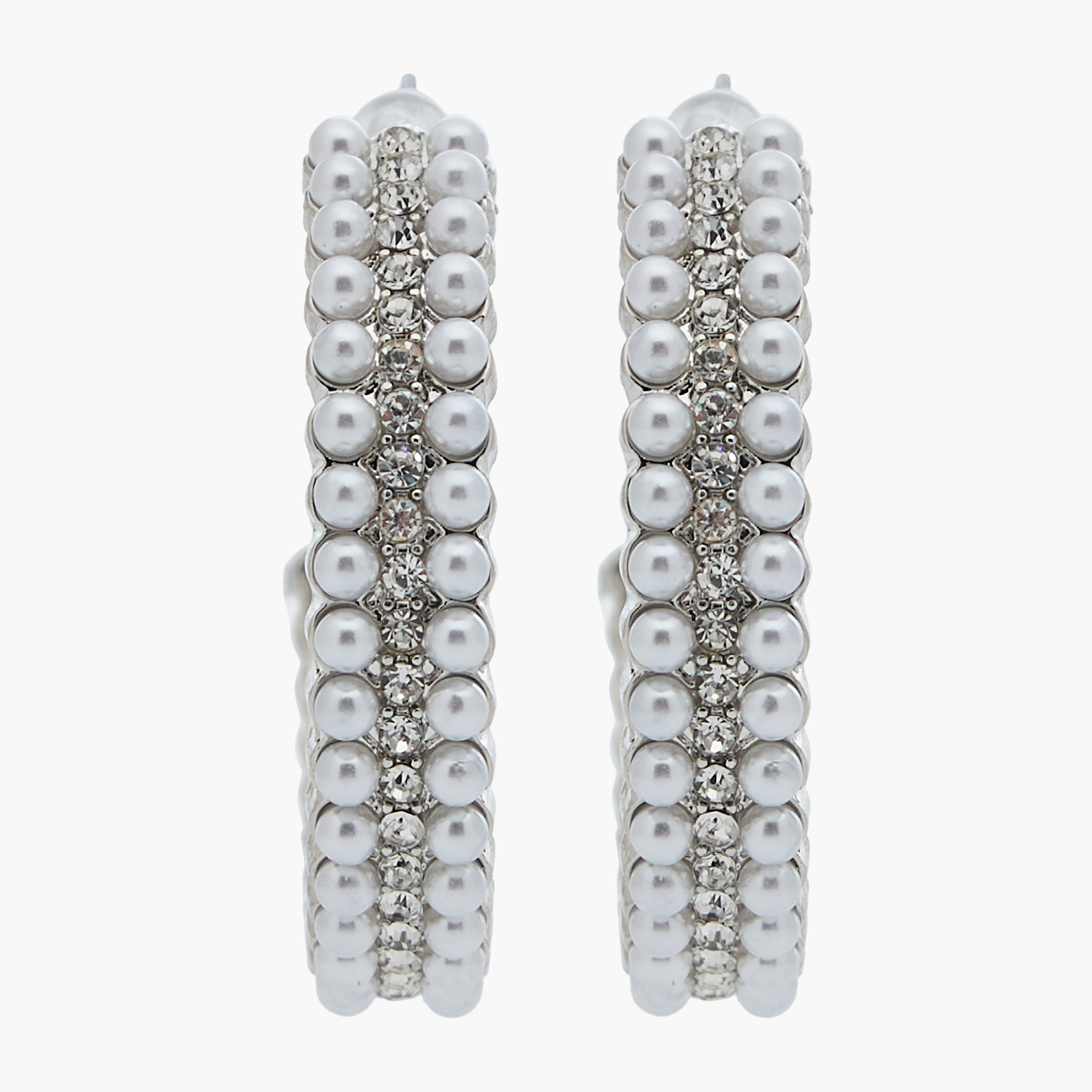 حلق طوق مزين باللؤلؤ ولون فضي ومكبس إغلاق خلفي-women-watchesandjewellery-jewellery-earrings-image-1