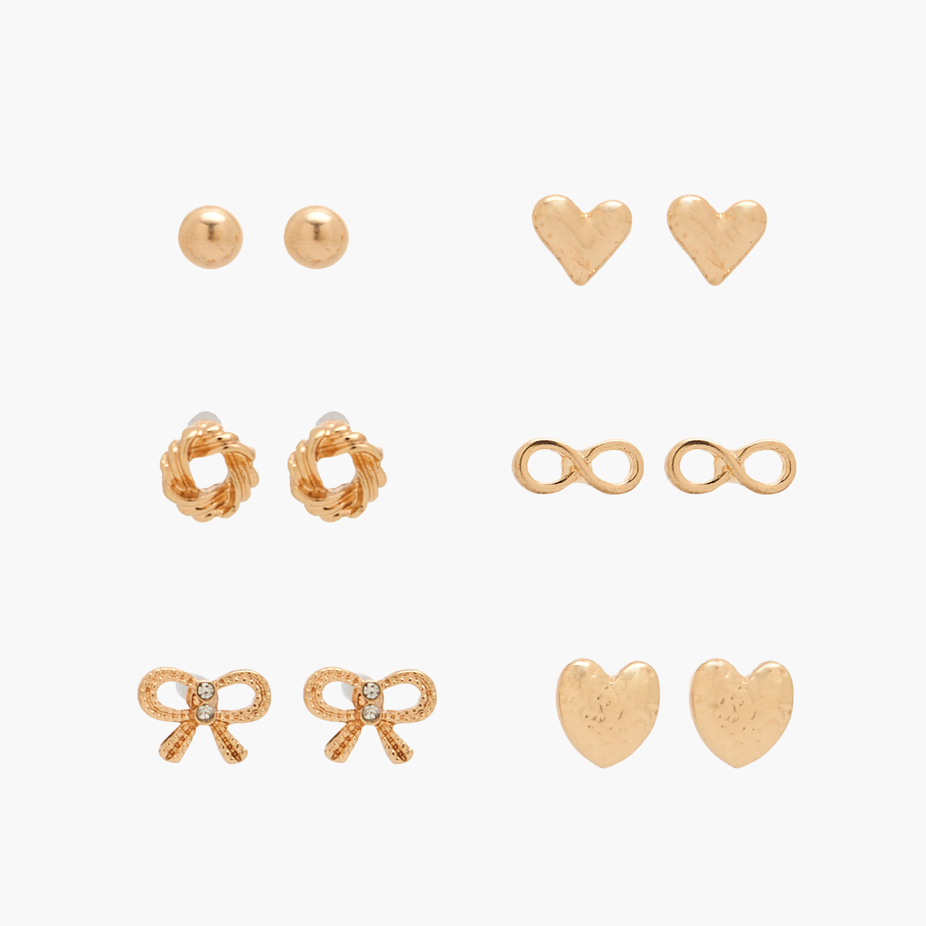 Pack of 6 Gold Tone Assorted Stud Earrings with Pushback Closure-women-watchesandjewellery-jewellery-earrings-image-1