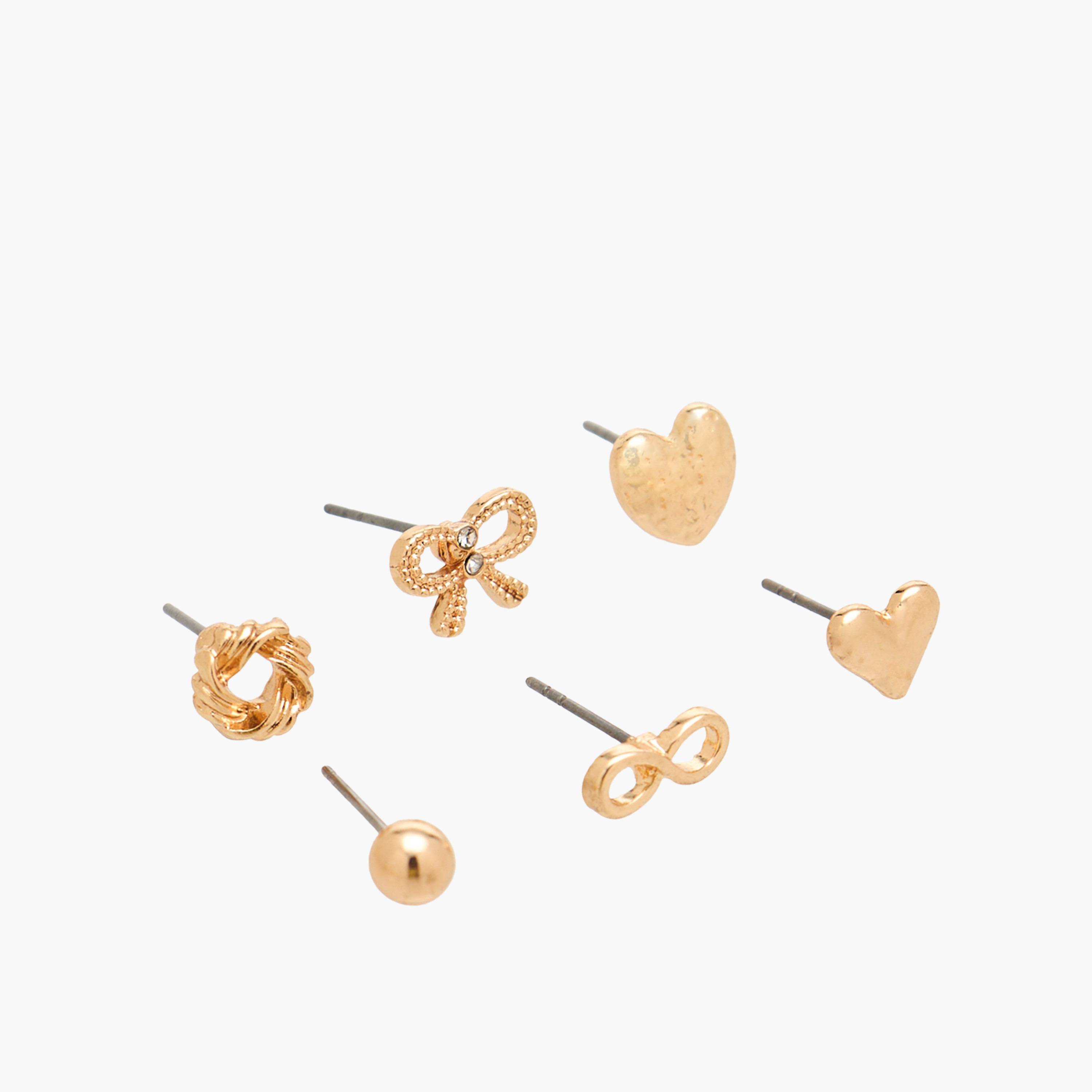 Pack of 6 Gold Tone Assorted Stud Earrings with Pushback Closure-women-watchesandjewellery-jewellery-earrings-image-2