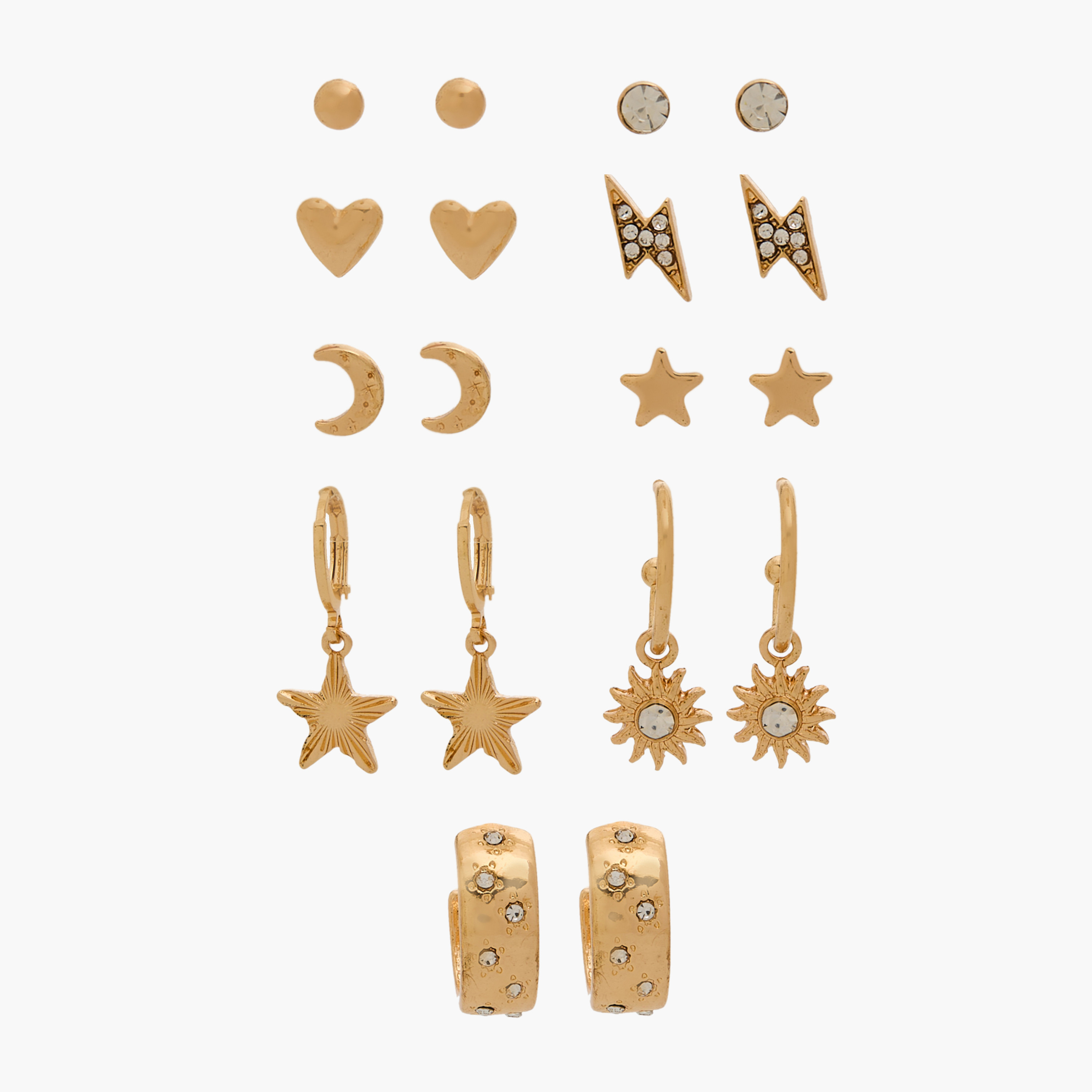 Pack of 9 Gold Tone Assorted Earrings with Pushback Closure-women-watchesandjewellery-jewellery-earrings-image-1