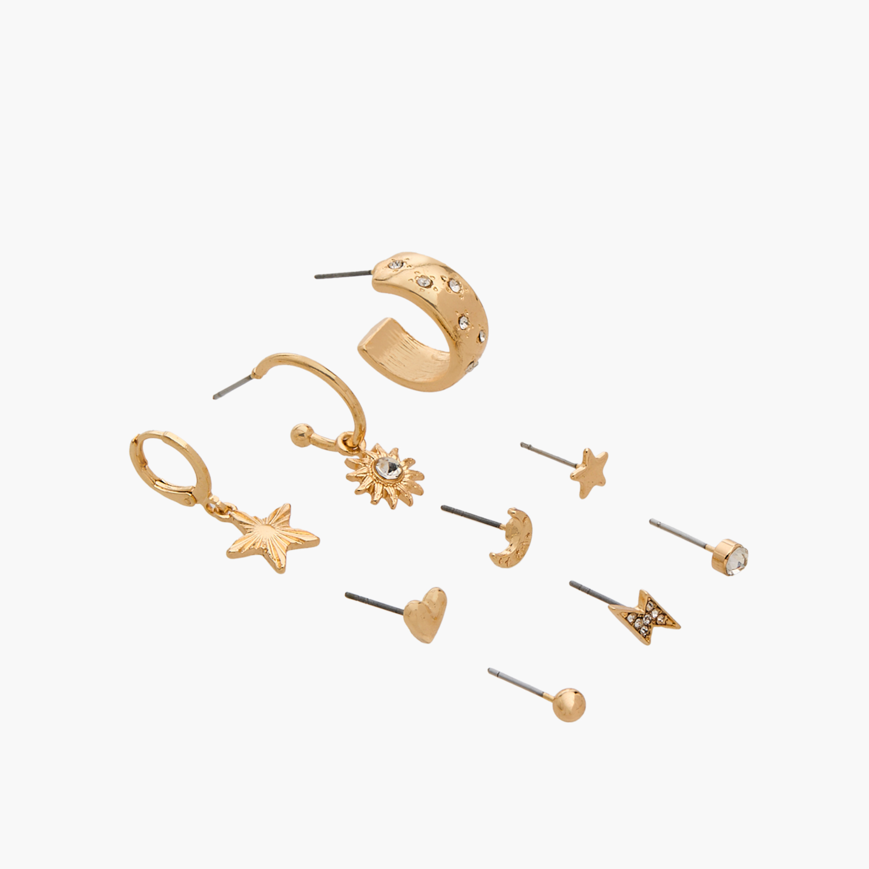 Pack of 9 Gold Tone Assorted Earrings with Pushback Closure-women-watchesandjewellery-jewellery-earrings-image-2