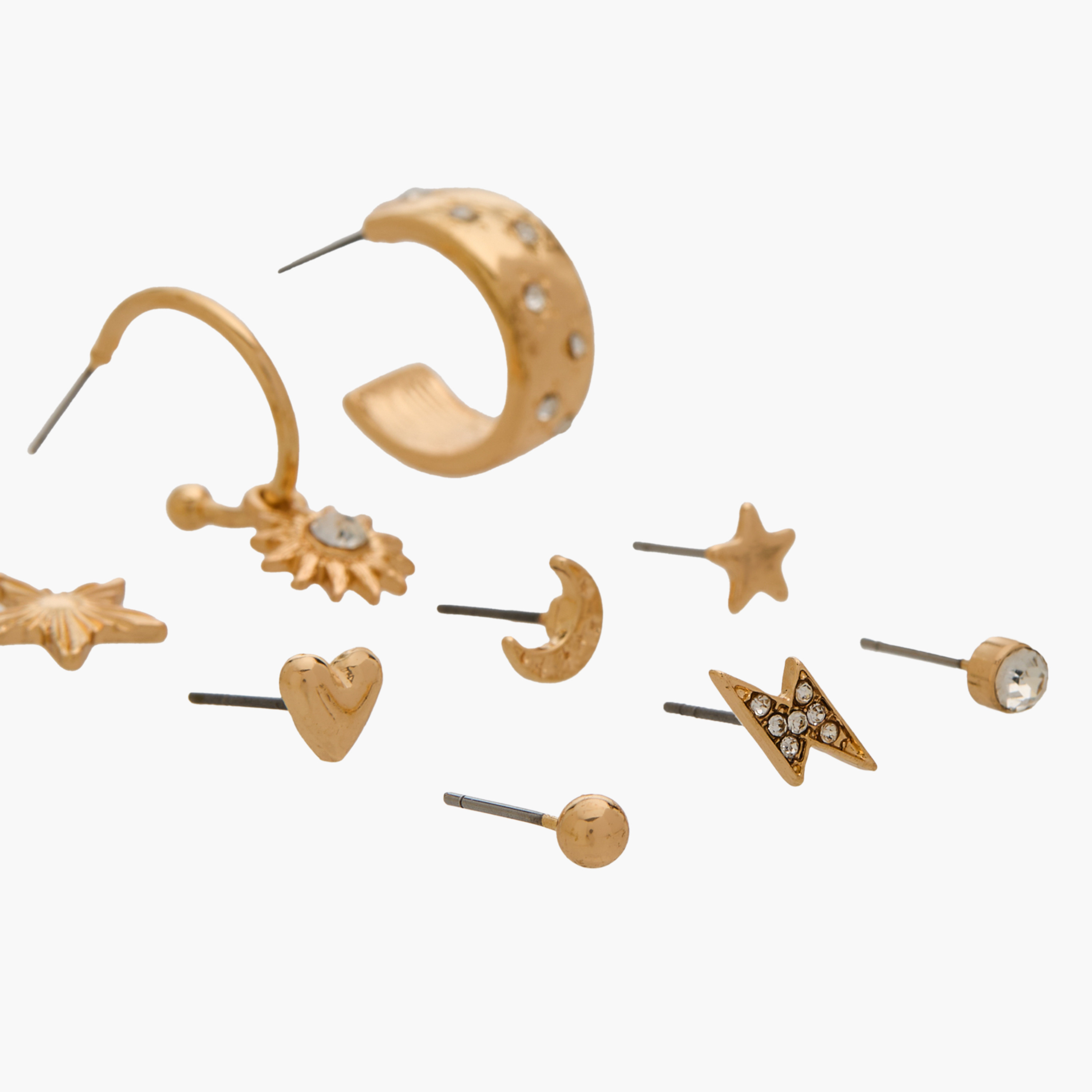 Pack of 9 Gold Tone Assorted Earrings with Pushback Closure-women-watchesandjewellery-jewellery-earrings-image-3