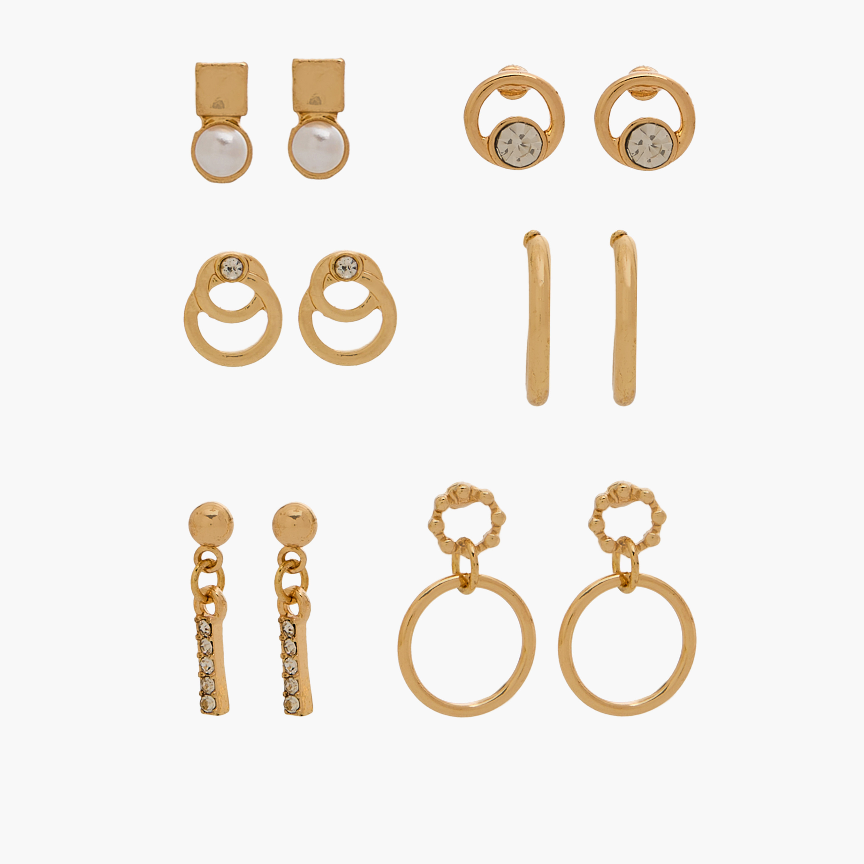 Pack of 6 Gold Tone Assorted Earrings with Pushback Closure-women-watchesandjewellery-jewellery-earrings-image-1
