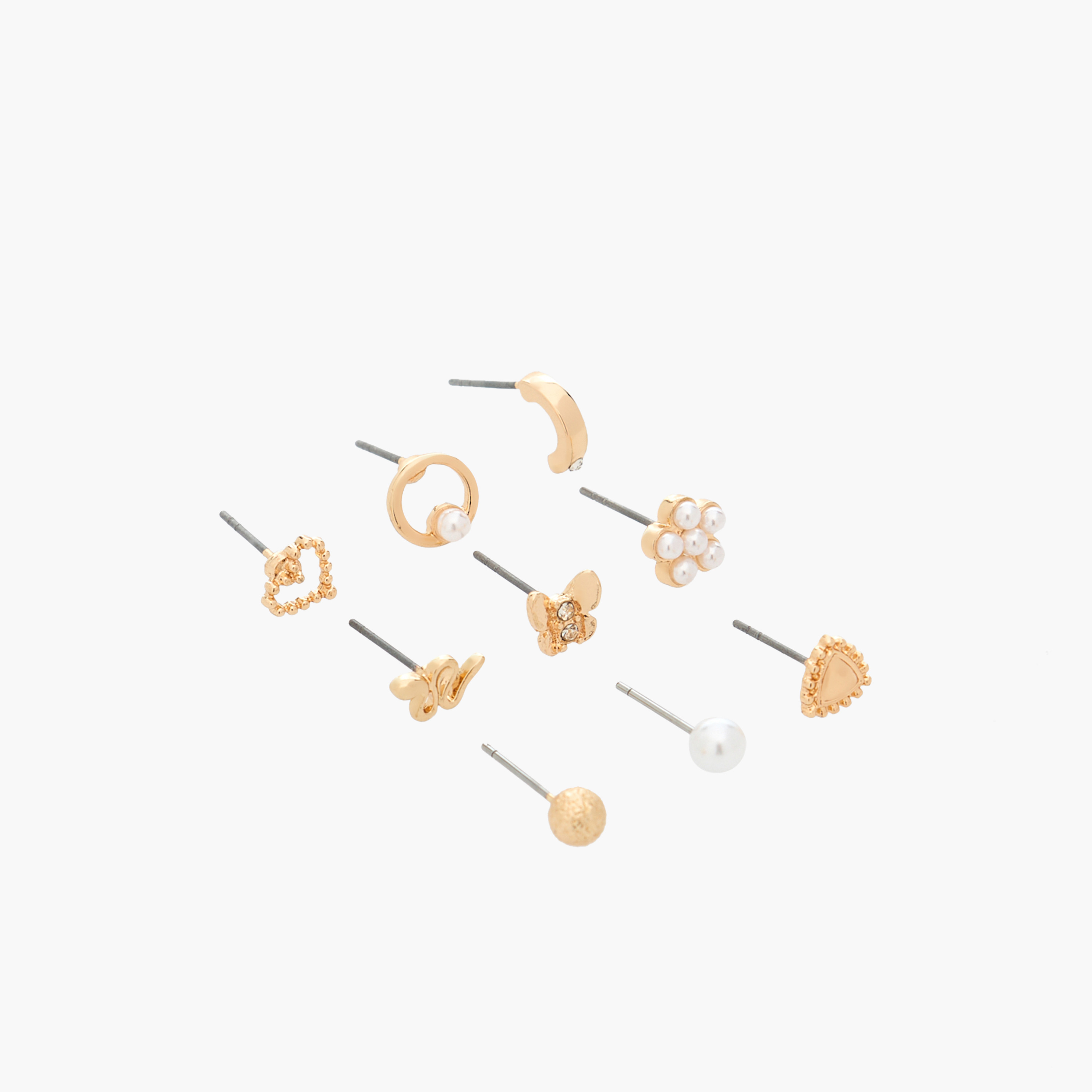 Pack of 9 Gold Tone Assorted Stud Earrings with Pushback Closure-women-watchesandjewellery-jewellery-earrings-image-2