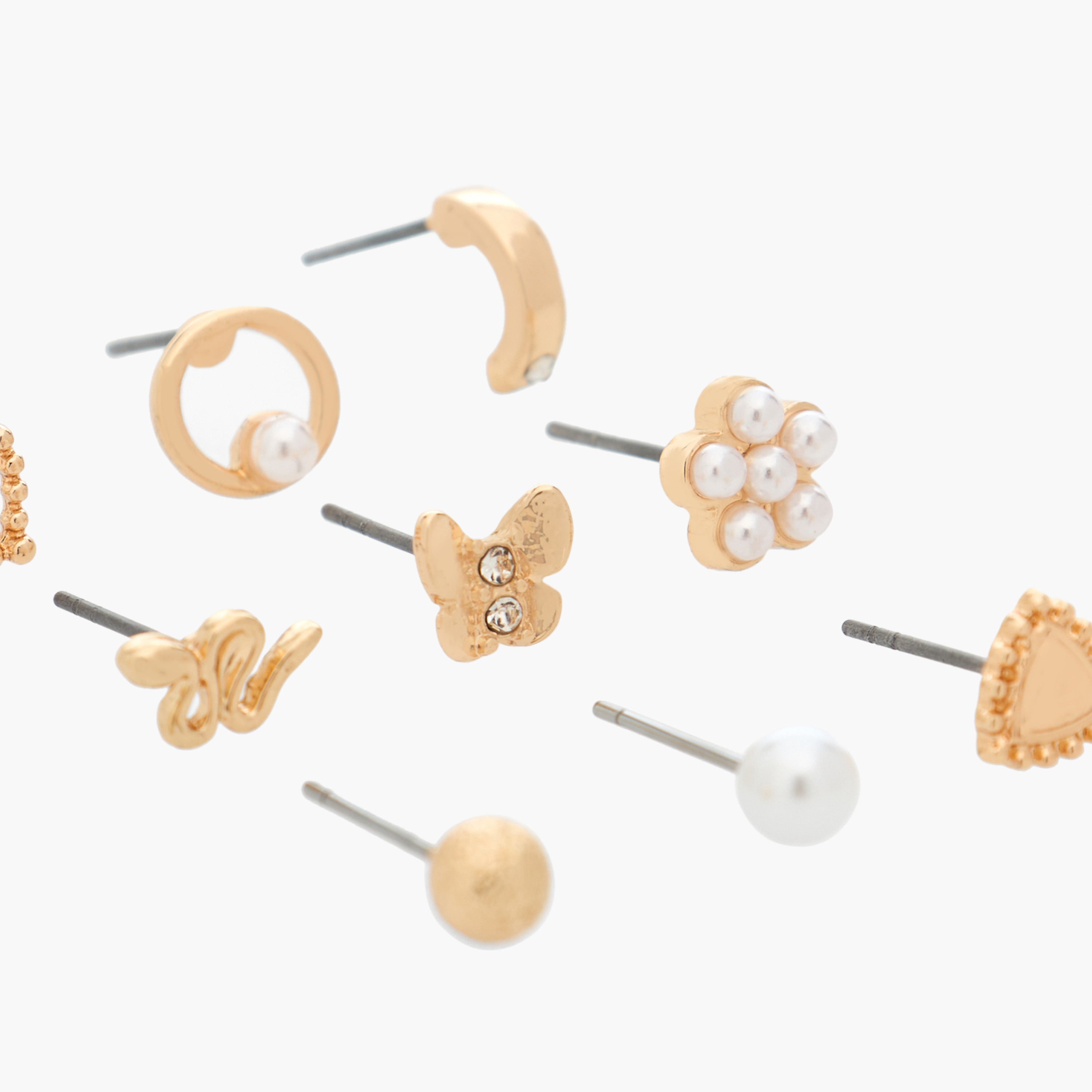 Pack of 9 Gold Tone Assorted Stud Earrings with Pushback Closure-women-watchesandjewellery-jewellery-earrings-image-3