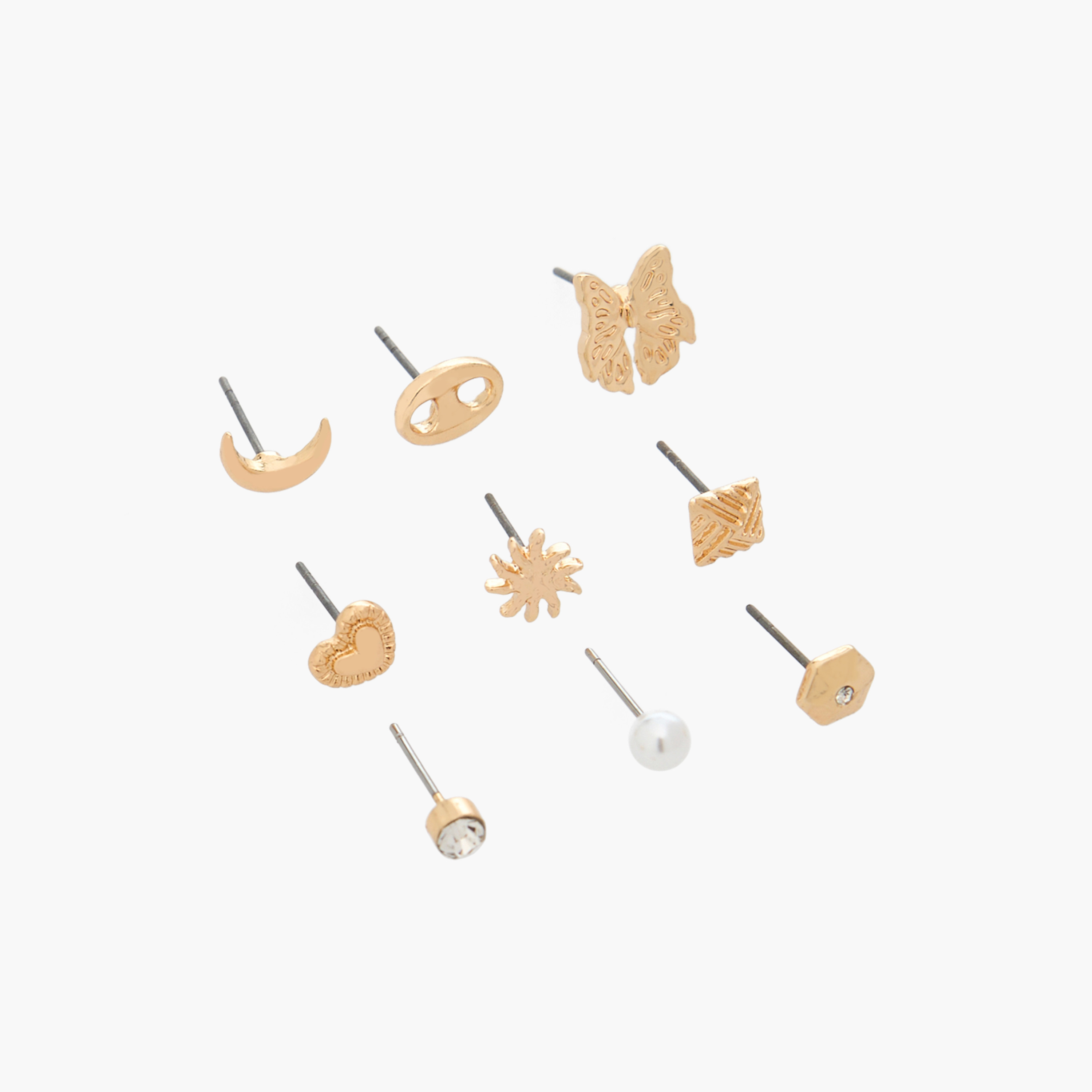 Pack of 9 Gold Tone Assorted Stud Earrings with Pushback Closure-women-watchesandjewellery-jewellery-earrings-image-2