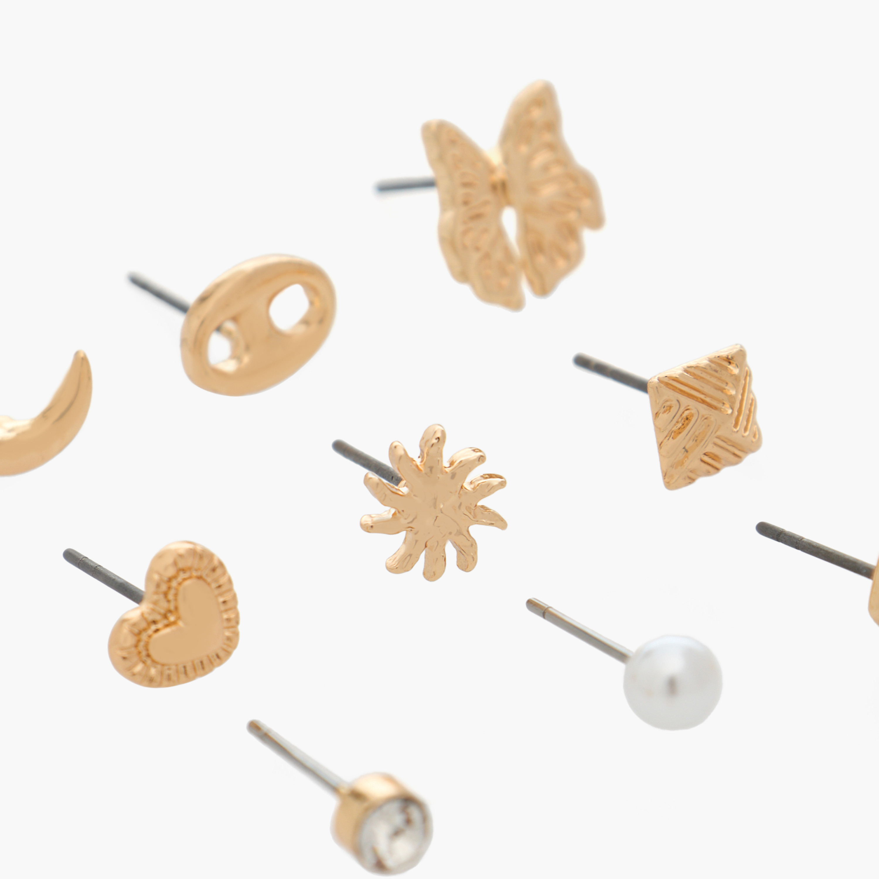 Pack of 9 Gold Tone Assorted Stud Earrings with Pushback Closure-women-watchesandjewellery-jewellery-earrings-image-3