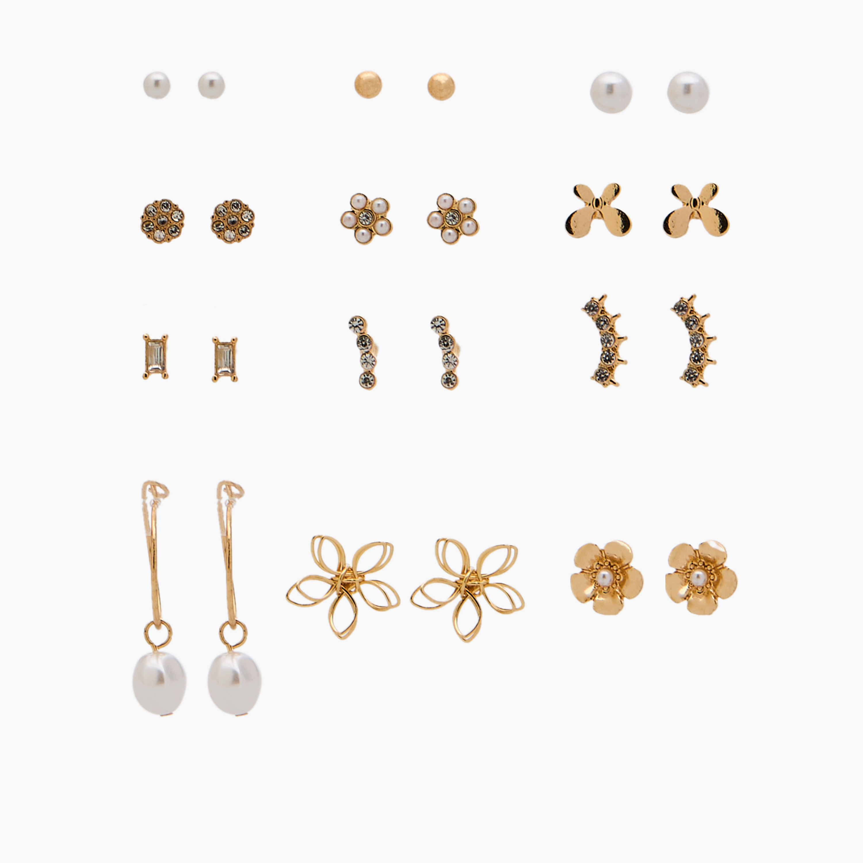 حلقان متنوعة بلون ذهبي بمكبس إغلاق خلفي - 12 قطعة-women-watchesandjewellery-jewellery-earrings-image-1