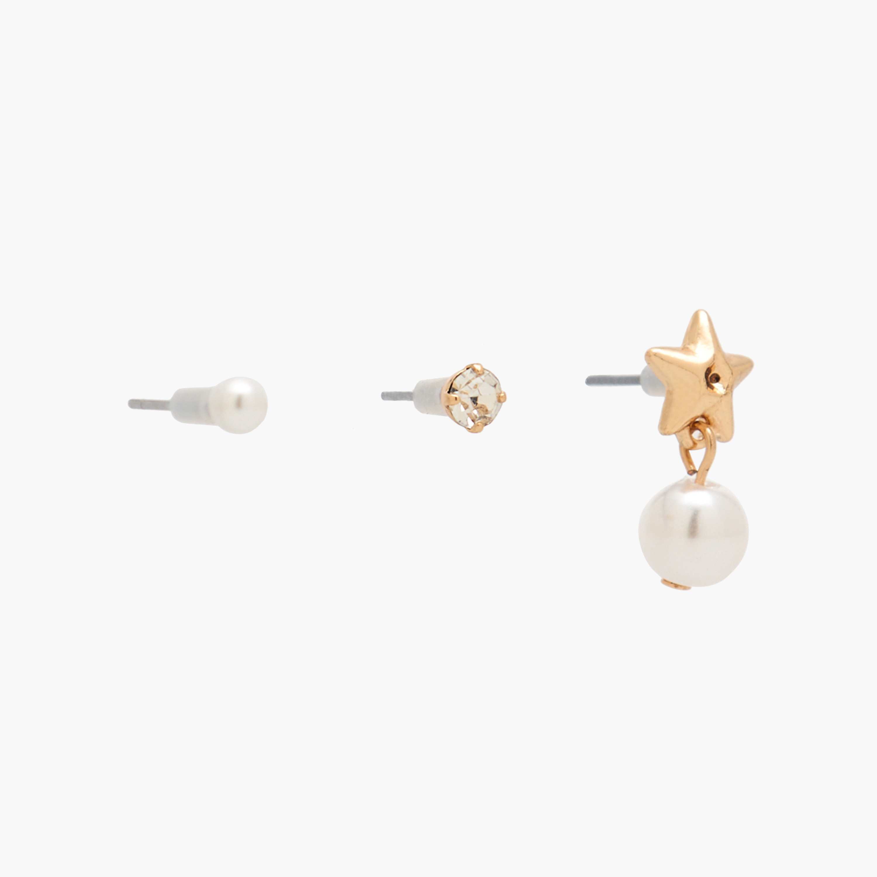 Pack of 3 Gold Tone Embellished Stud Earrings with Pushback Closure-women-watchesandjewellery-jewellery-earrings-image-2